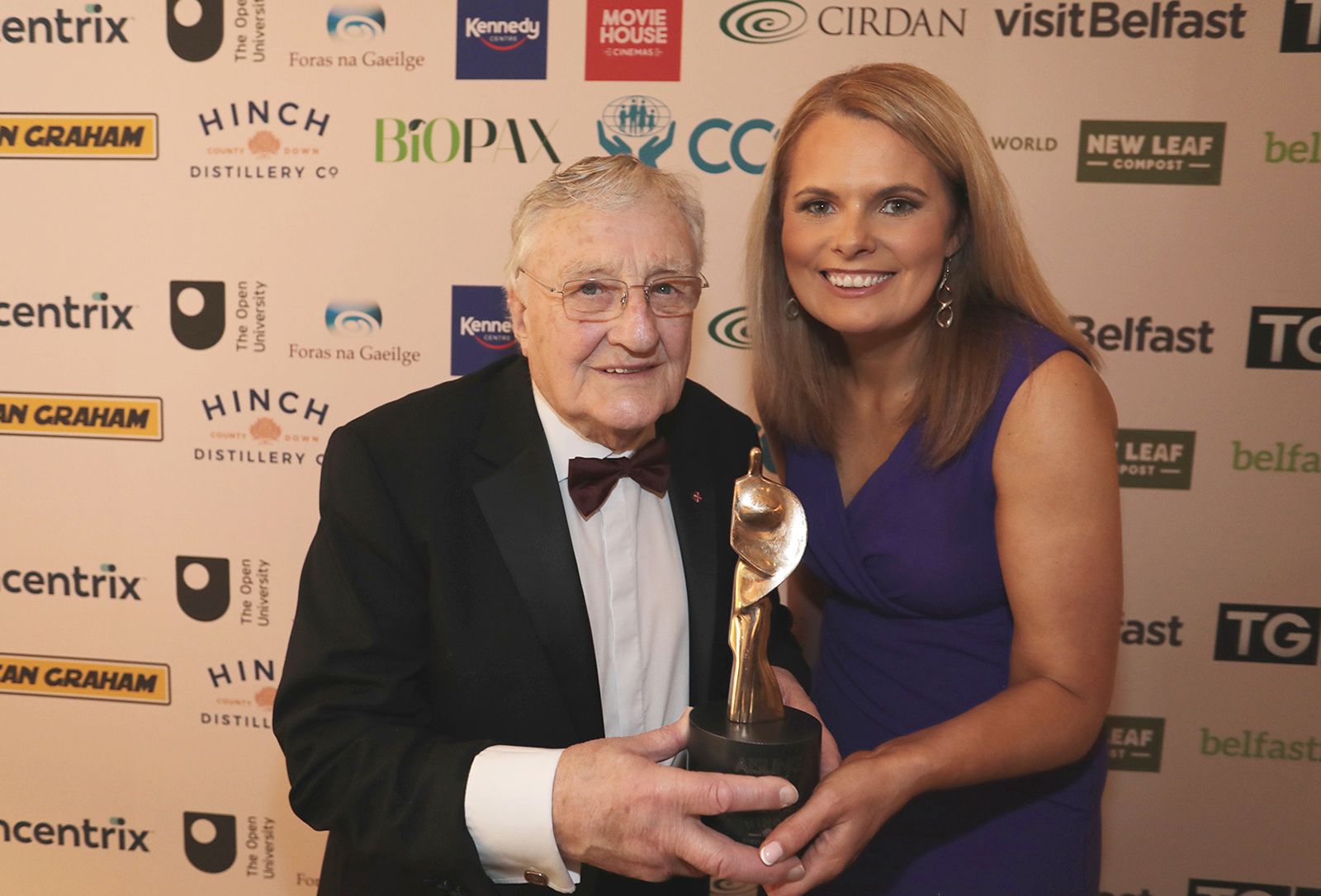 ROLL OF HONOUR AWARD: Rev Harold Good with Jackie Dornan from Hinch Distillery
