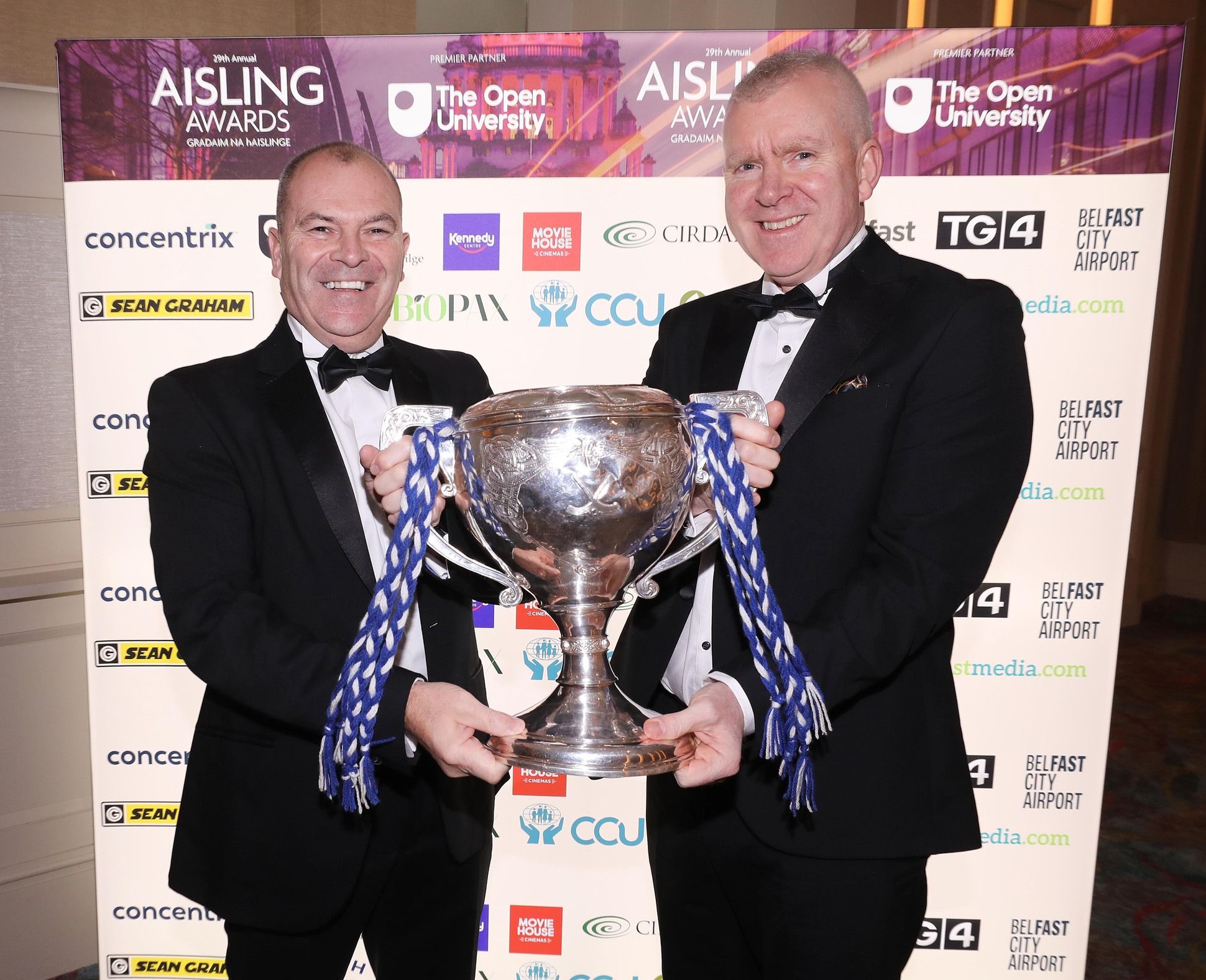 Ronan Heenan and Paul Montgomery from Antrim hurling champions Naomh Eoin CLG