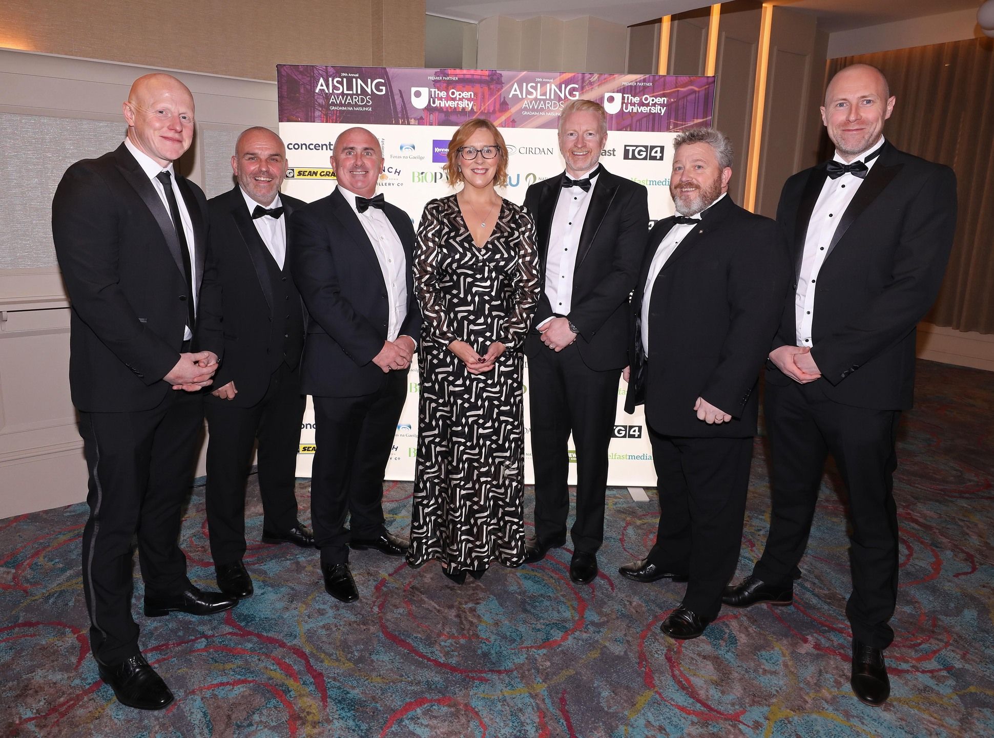 Paddy Cunningham, Seamus McKenna, Raymond Herron, Amanda Barr, Brendan McComb, Paddy Linden and Cahal McEvoy from St Mary's CBGS