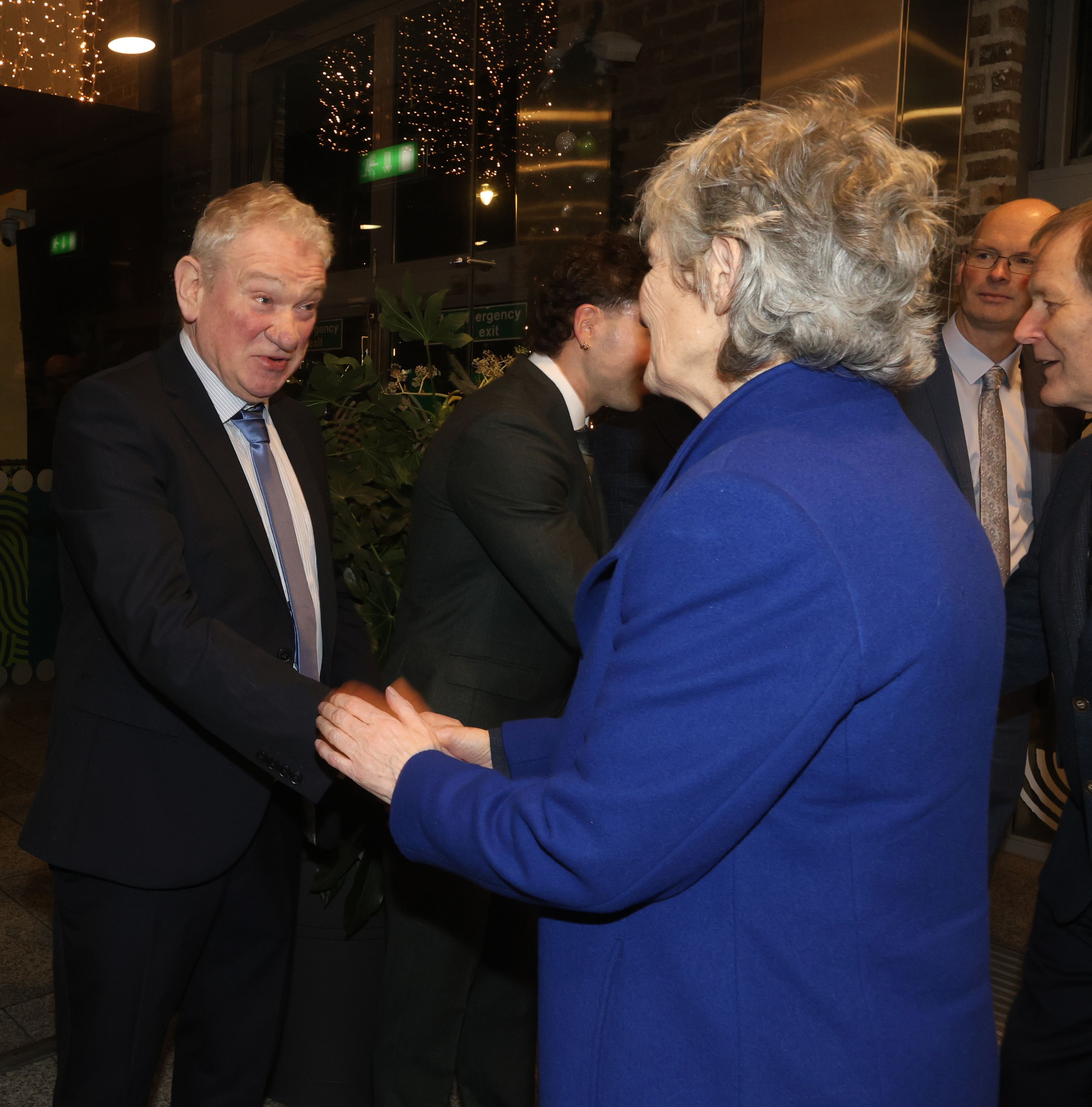 COMHGHAIRDEAS: Pól Mac Fheilimidh, editor of An Foclóir Nua Gaeilge with President Catherine Connolly at the launch in Dublin