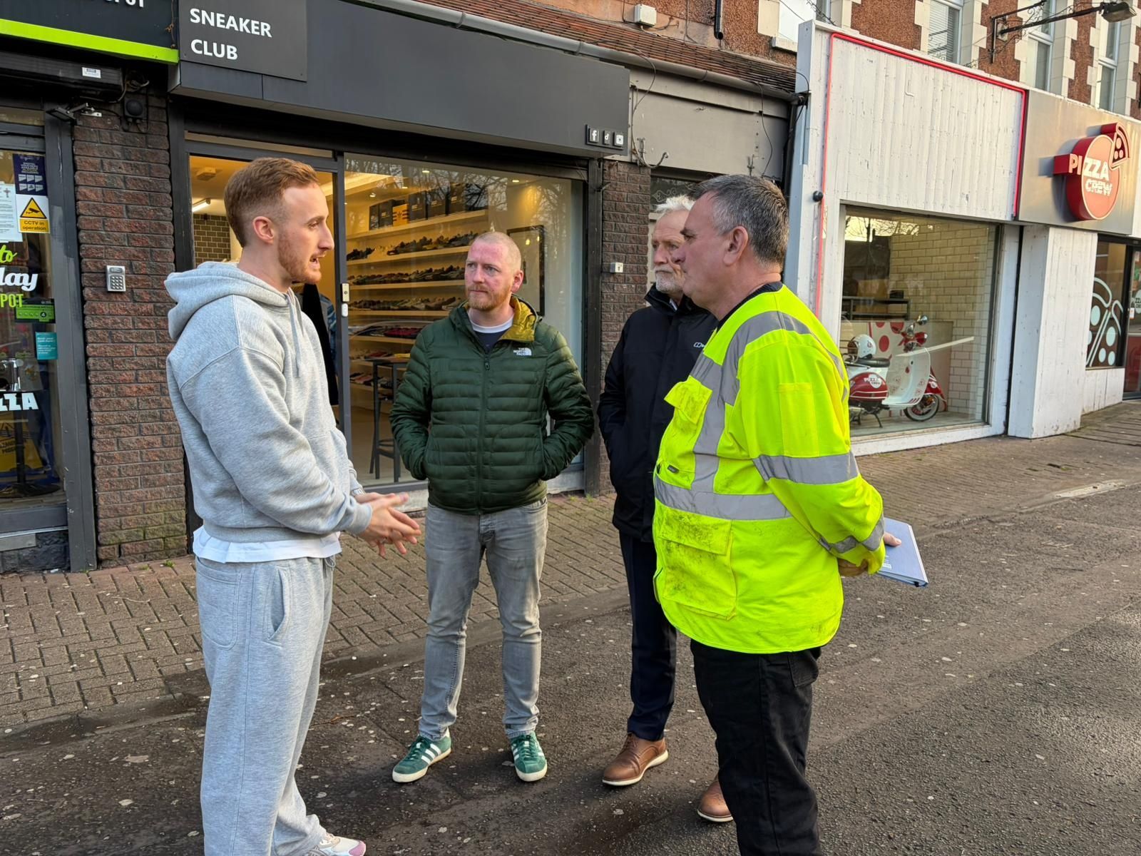 FLASH FLOODING: A recent site meeting on the Antrim Road with business owners, political reps, Belfast City Council and the Department for Infrastructure