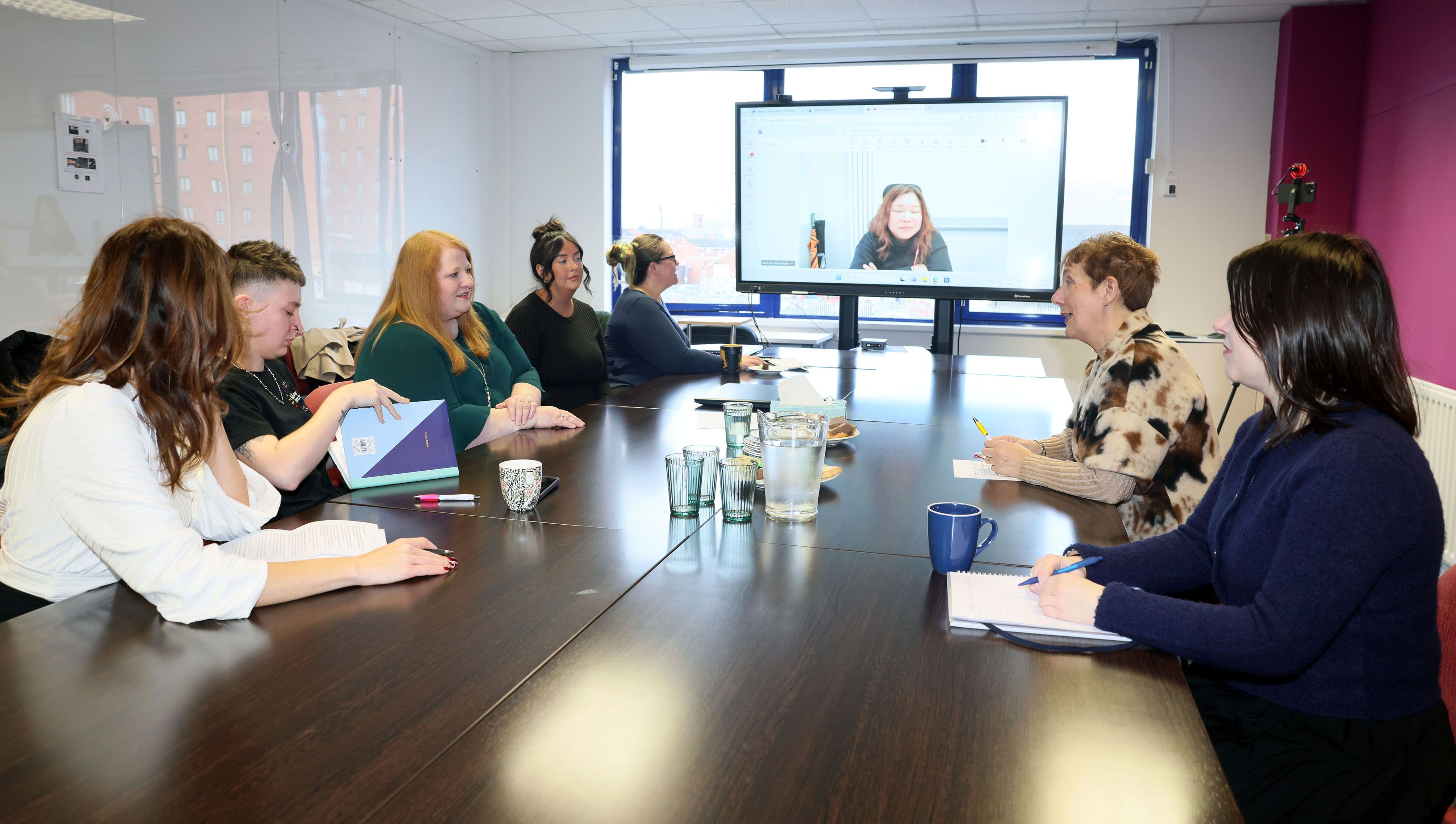 CONCERN: Justice Minister Naomi Long talks with advocates from the Hate Crime Advocacy Service  (HCAS)