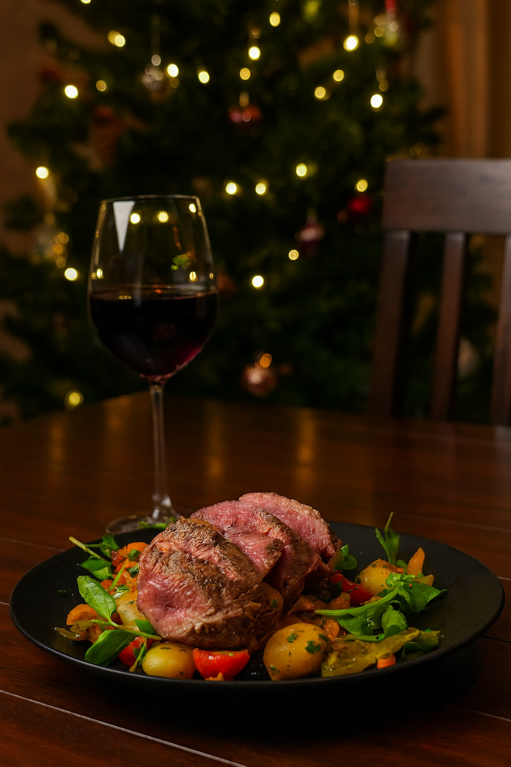 PLATING UP: Sirloin steak with baby boiled potatoes and mange tout