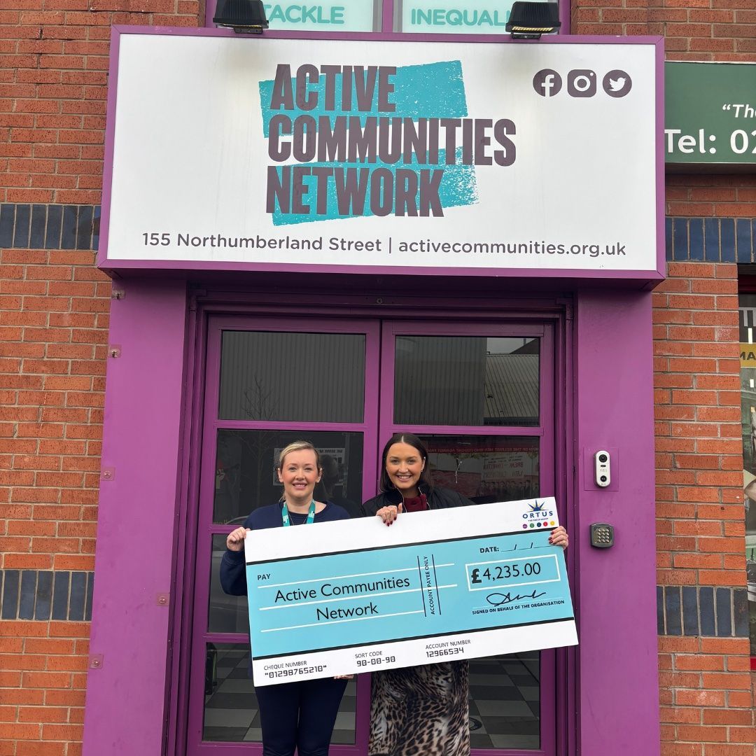 DONATION: Bronagh McKernan from The Ortus Group and Rachelle McCurry from Active Communities Network