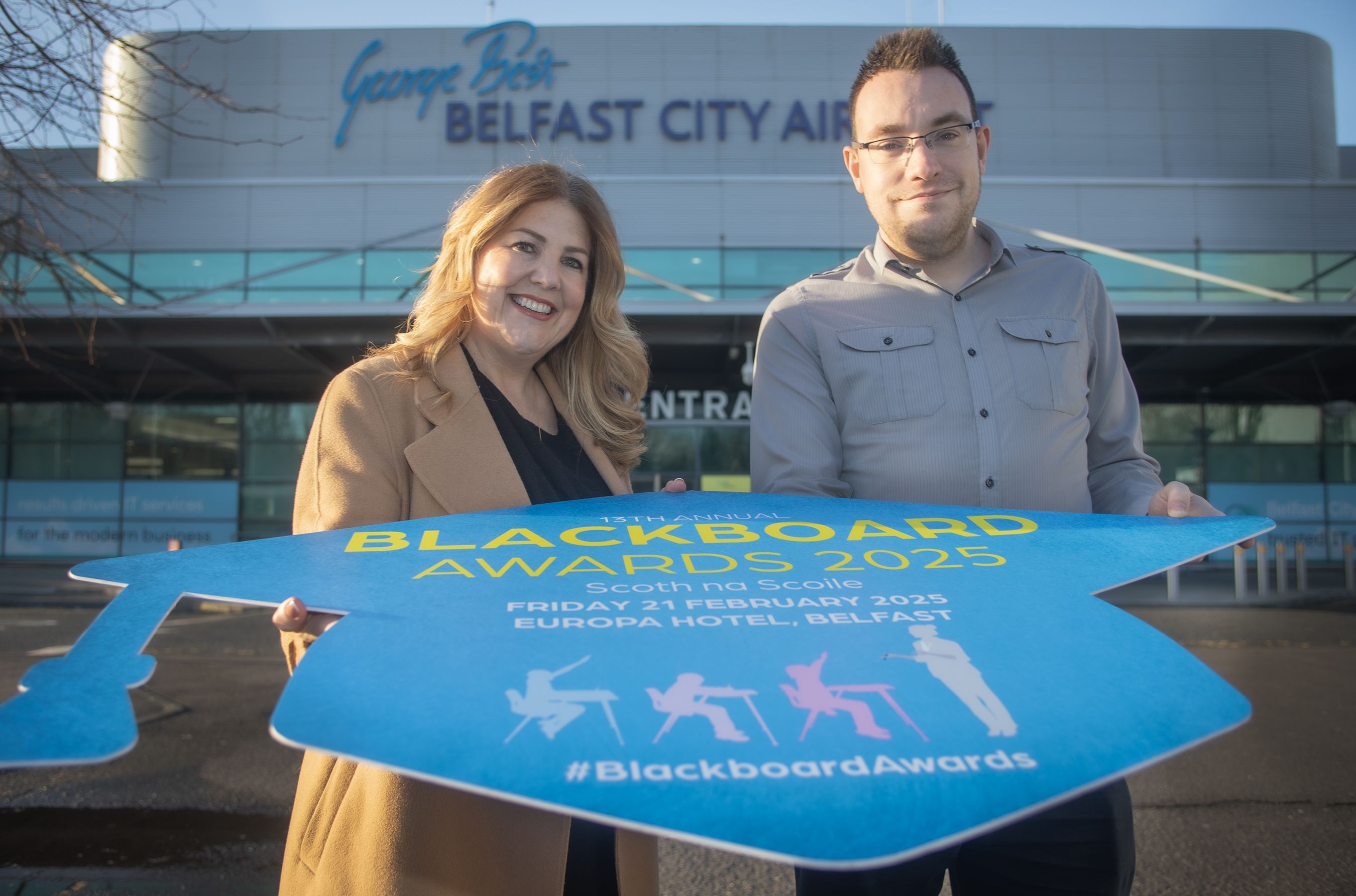 LANDING ZONE: Michelle Hatfield, Belfast City Airport’s Chief People and Marketing Officer, and Belfast Media journalist Conor McParland