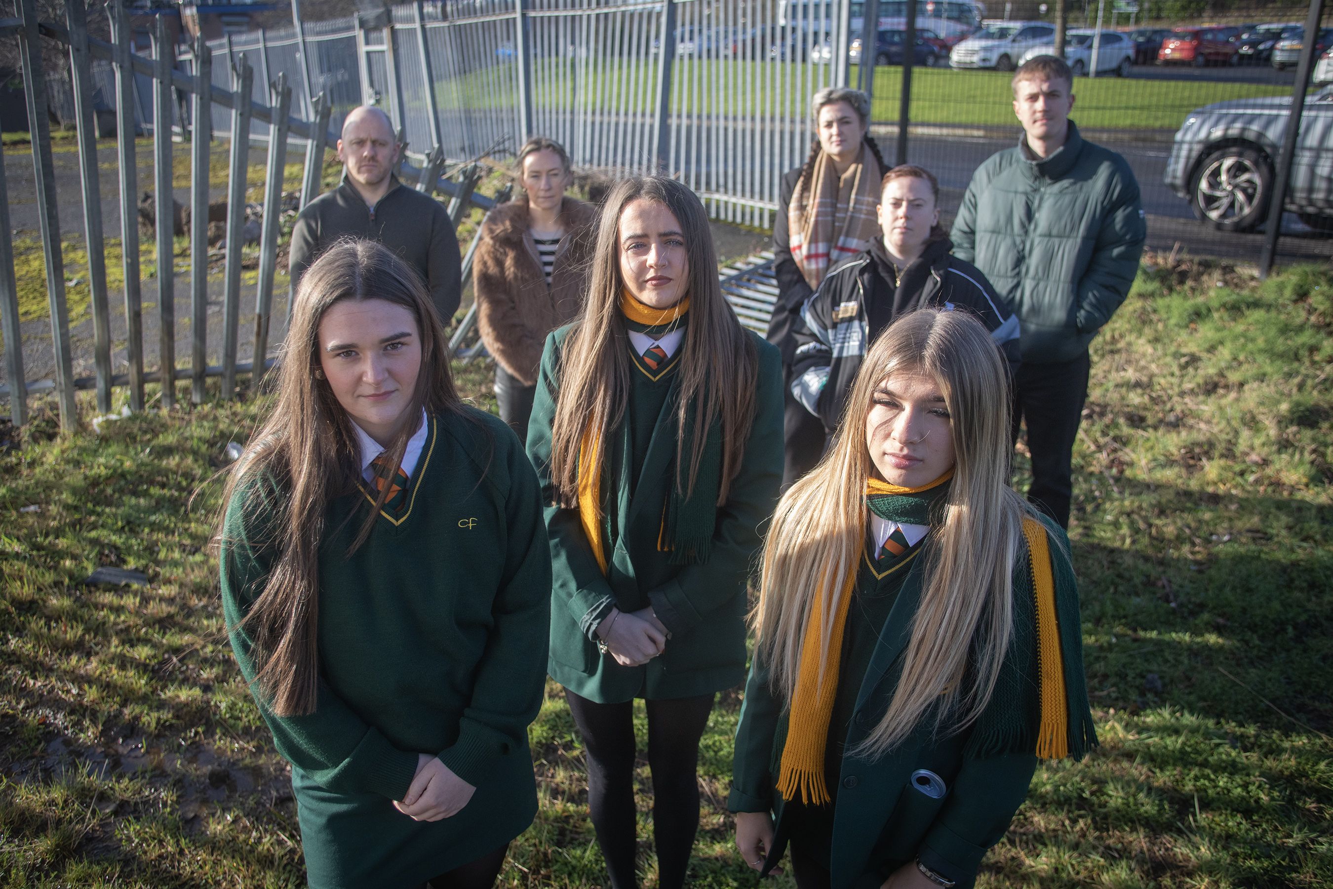 FUNDING SHORTFALL: Staff from Glór na Móna and pupils from Coláiste Feirste at the vacant site 