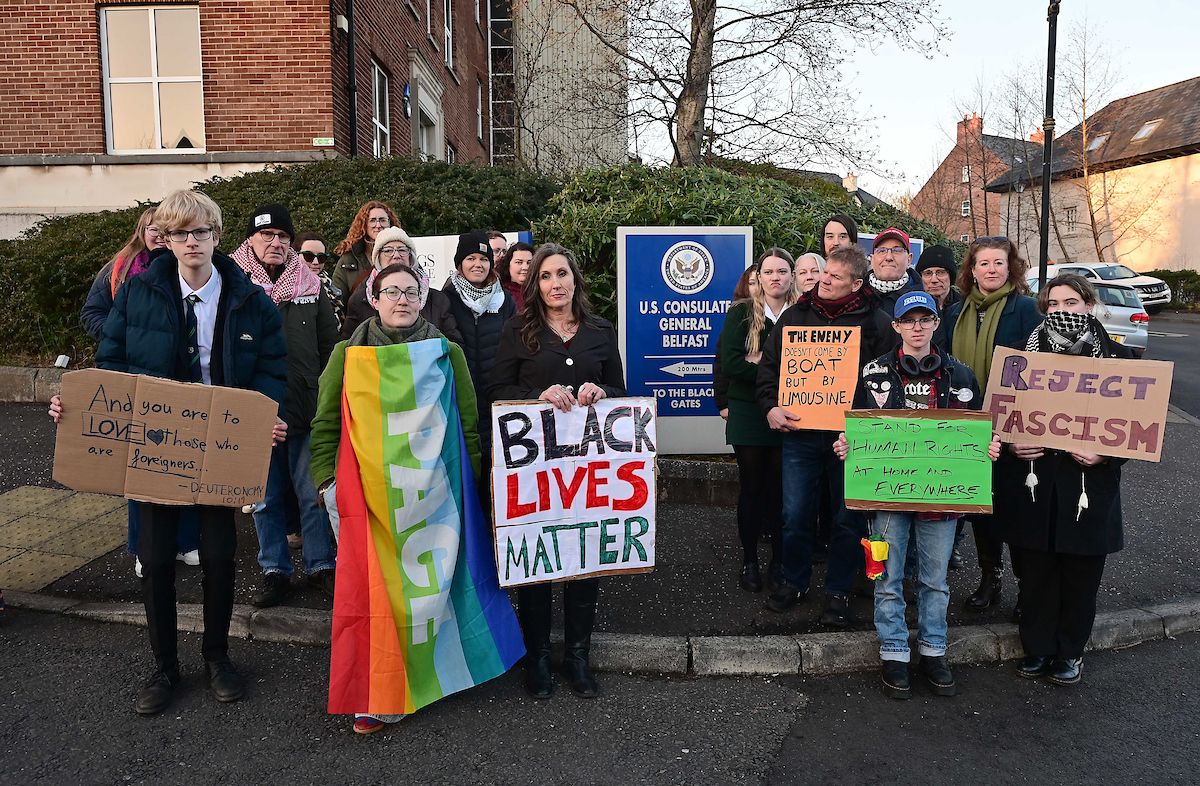 ANTI-TRUMP: The protest at the US Consulate on the Stranmillis Road on Wednesday