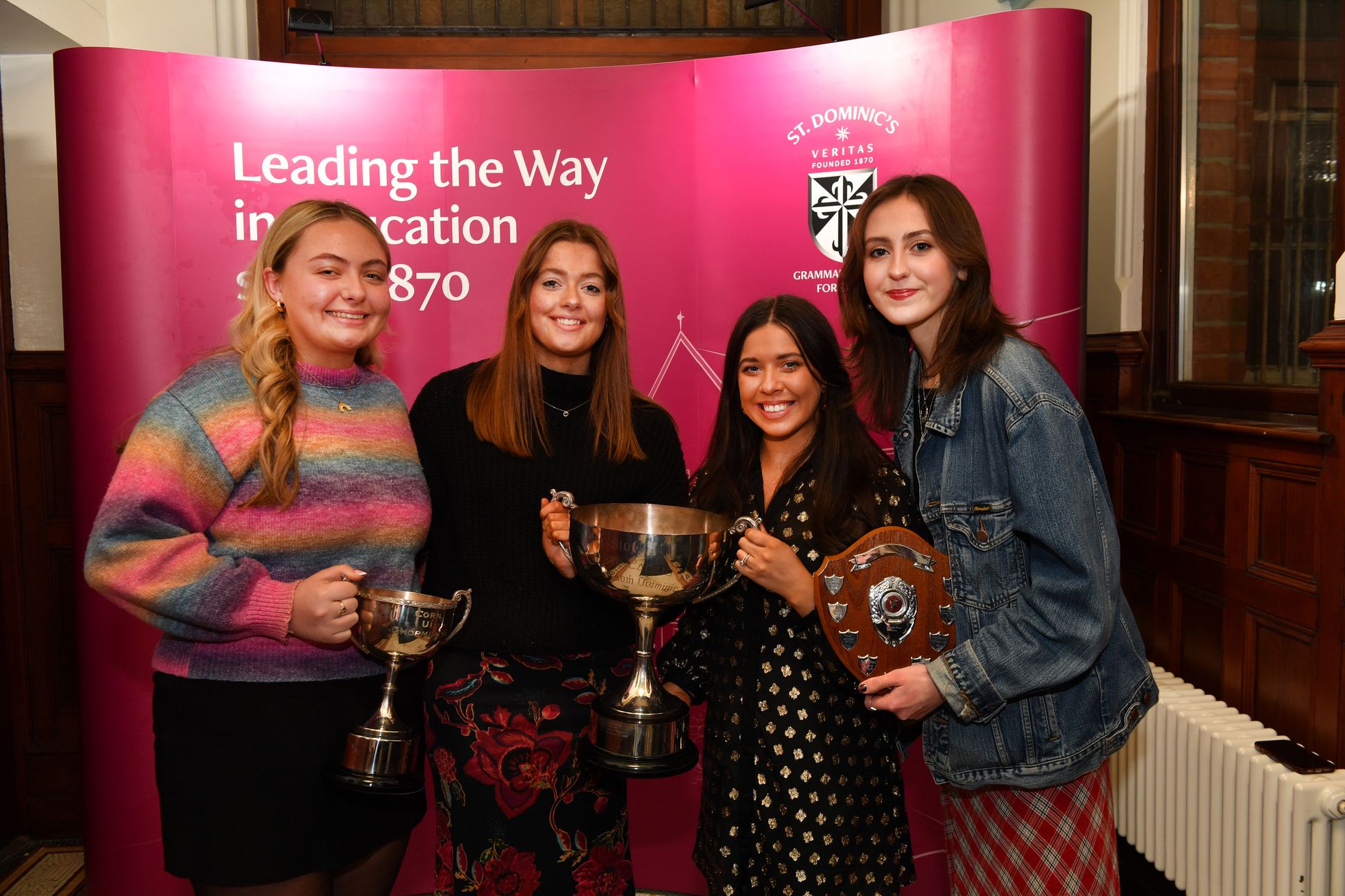 Rhíanna McKenna, Áoideann Boyle, Ms McNeill and Bláithín Drain celebrate their success in Irish