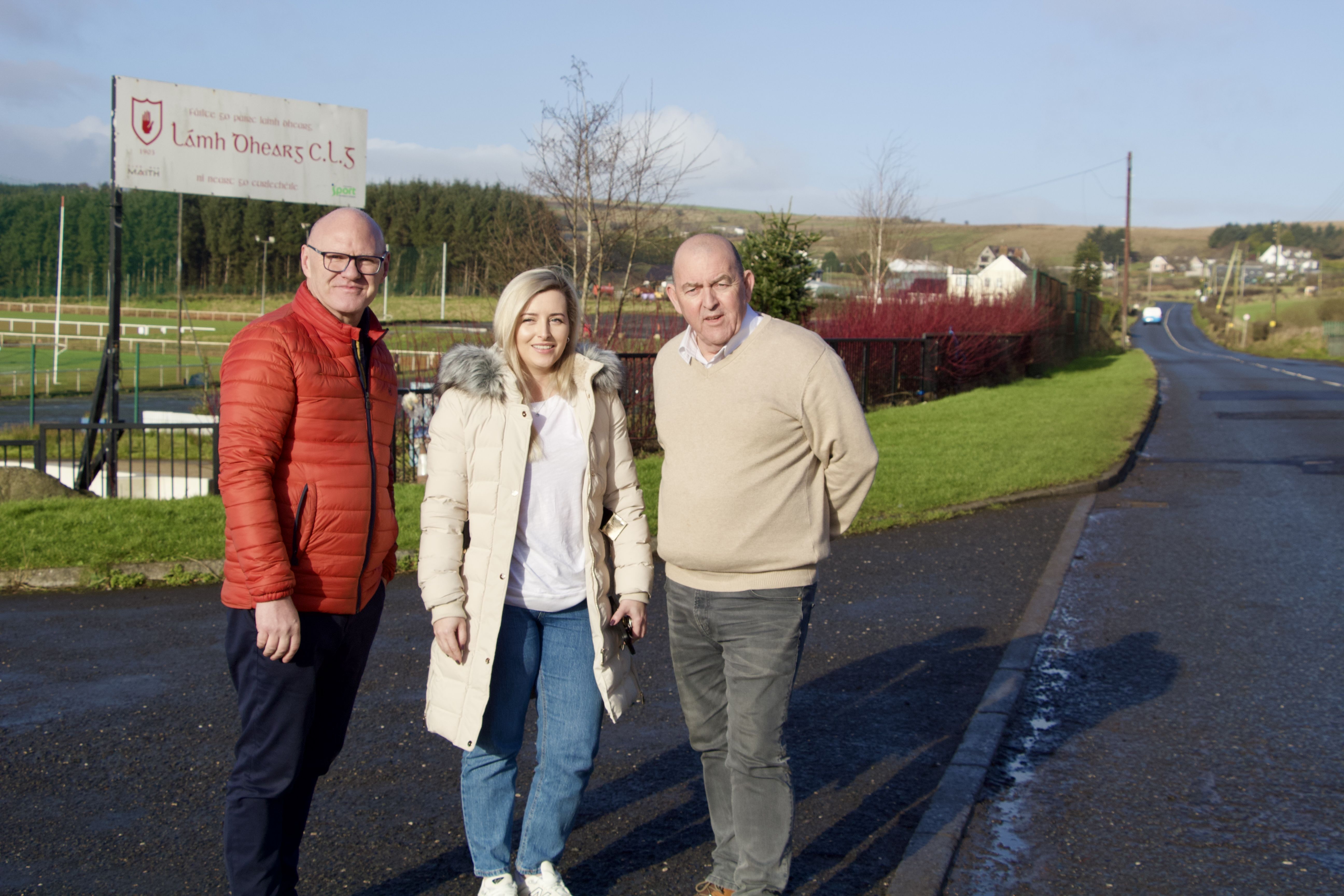 SAFETY FIRST: West Belfast MP Paul Maskey, MLA Órlaithí Flynn and Cllr Arder Carson at Hannahstown