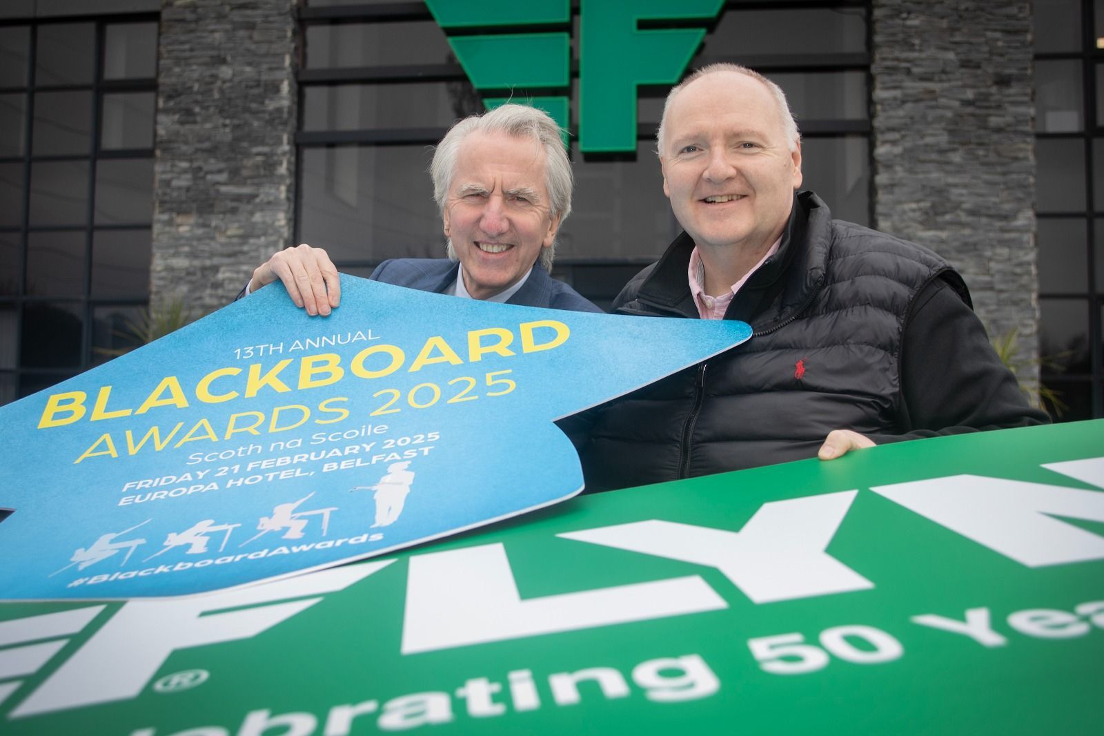 BUILDING BLOCKS: Belfast Media managing director Máirtín Ó Muilleoir joins forces with Flynn CEO Aidan Flynn to spotlight the Flynn Special Needs Education Champion Award which will be presented to an exceptional teacher at the Blackboard Awards