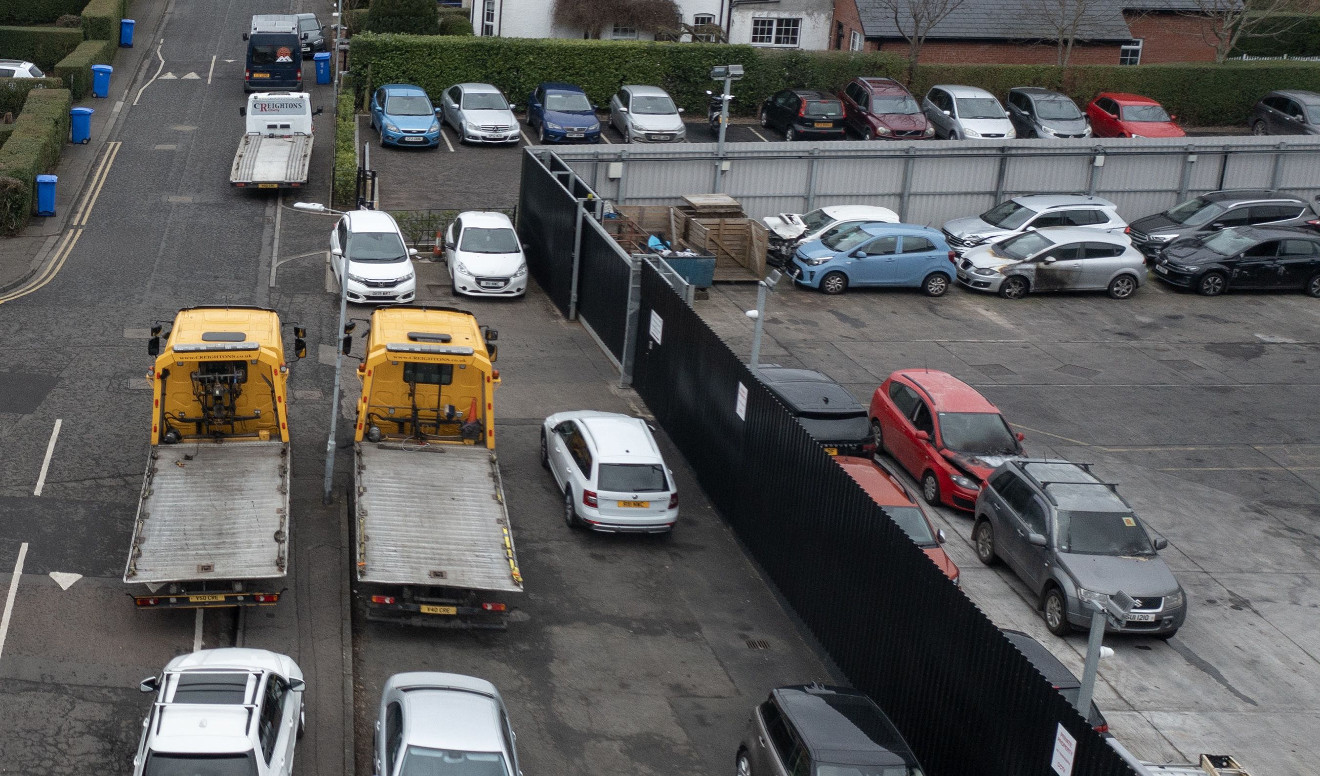 SCENE: Three cars were damaged in the yard in Diamond Gardens – the second such arson attack at the site in a year 