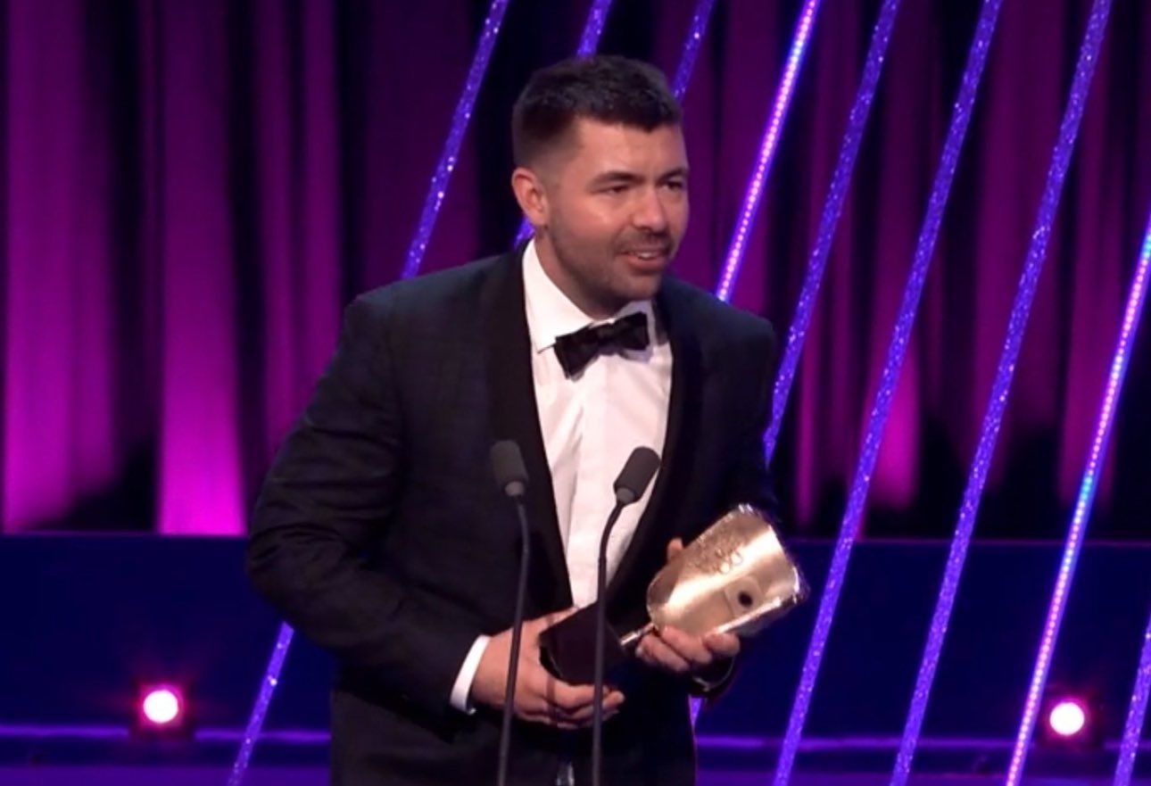 WINNER: Rich Peppiatt accepts his BAFTA on Sunday night