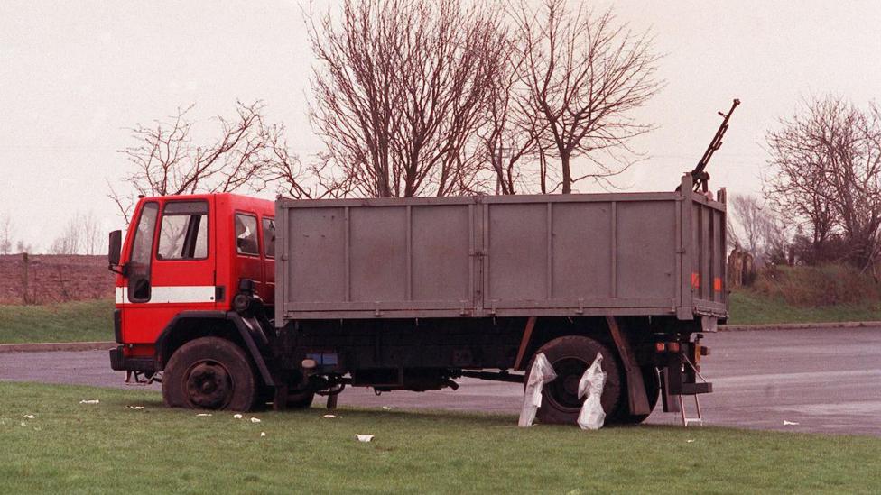 AMBUSH: The truck used by the IRA unit in an attack on Coalisland police station Pacemaker