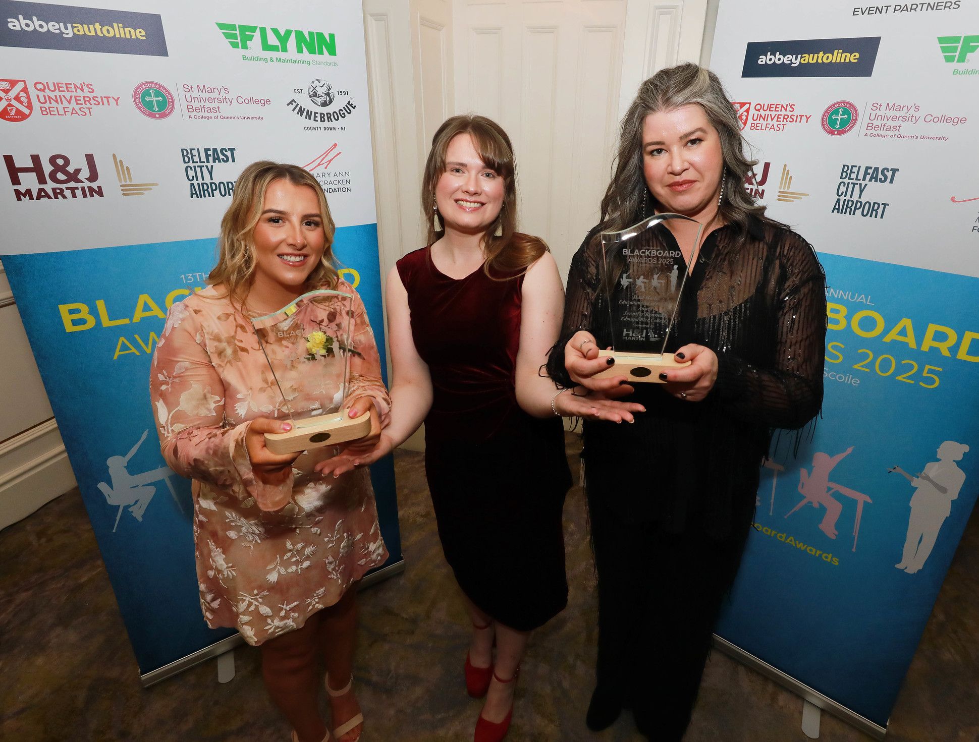 Jennifer Kennedy and Emma Mone from Edmund Rice College are presented with the 'Educationalist of the Year Award' by Kerry Reid (Head of Marketing, H&J Martin)