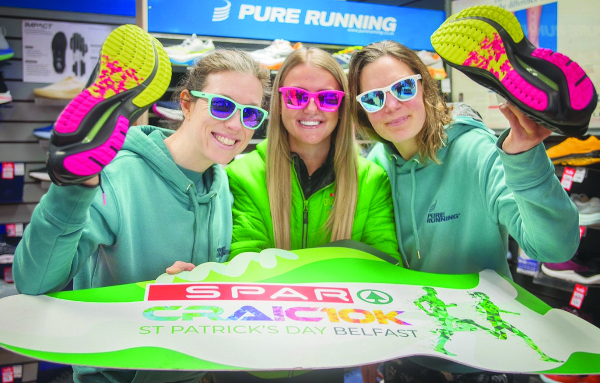 Catriona Donaldson and Jenny McCready from Pure Running with Amy Dickinson, SPAR Craic10k