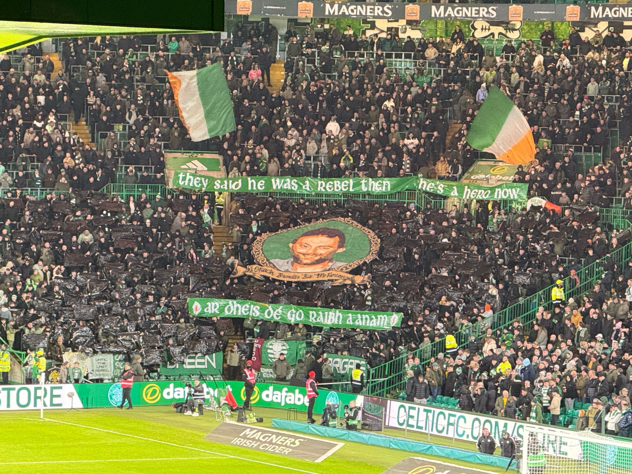 TRIBUTE: The Green Brigade banner at Celtic Park on Tuesday night