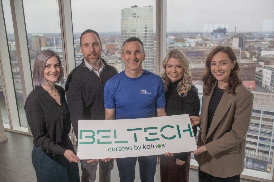 BELTECH LAUNCH: Catherine McCourt, Director, Aflac Northern Ireland; Stephen McKeown, Allstate; Fergal Downey, Rakuten Blockchain Lab; Síona O’Reilly, Kaino; and Colleen Murray, Options IT