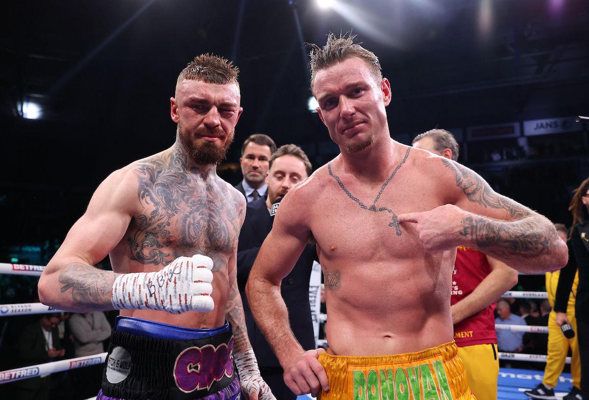 Lewis Crocker and Paddy Donovan after their intense battle on Saturday 