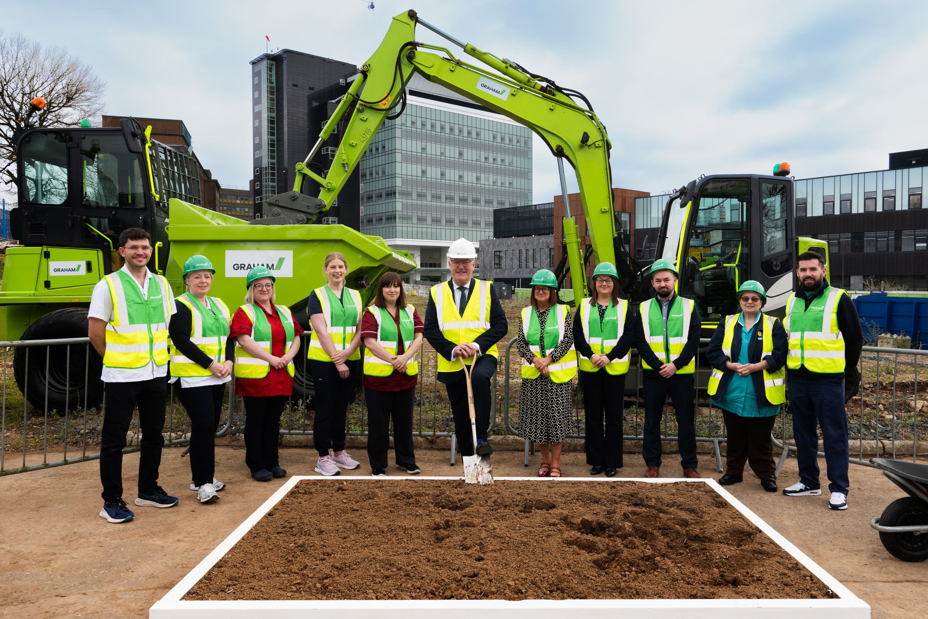 WORK BEGINS: Health Minister Mike Nesbitt with Children\'s Hospital staff to mark the start of construction work on the new children\'s hospital