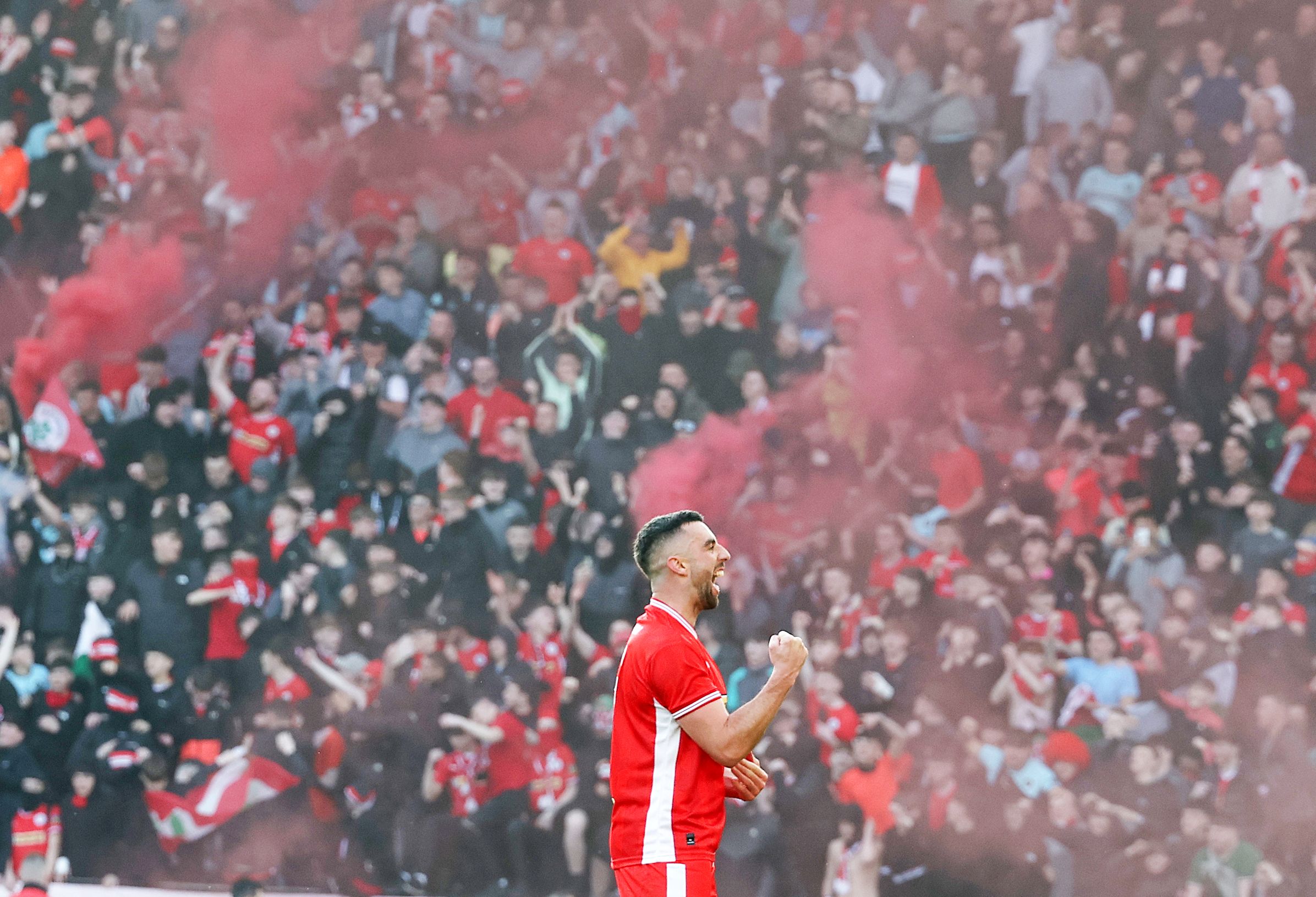 Joe Gormley takes the acclaim as his goal took the trophy back to Solitude