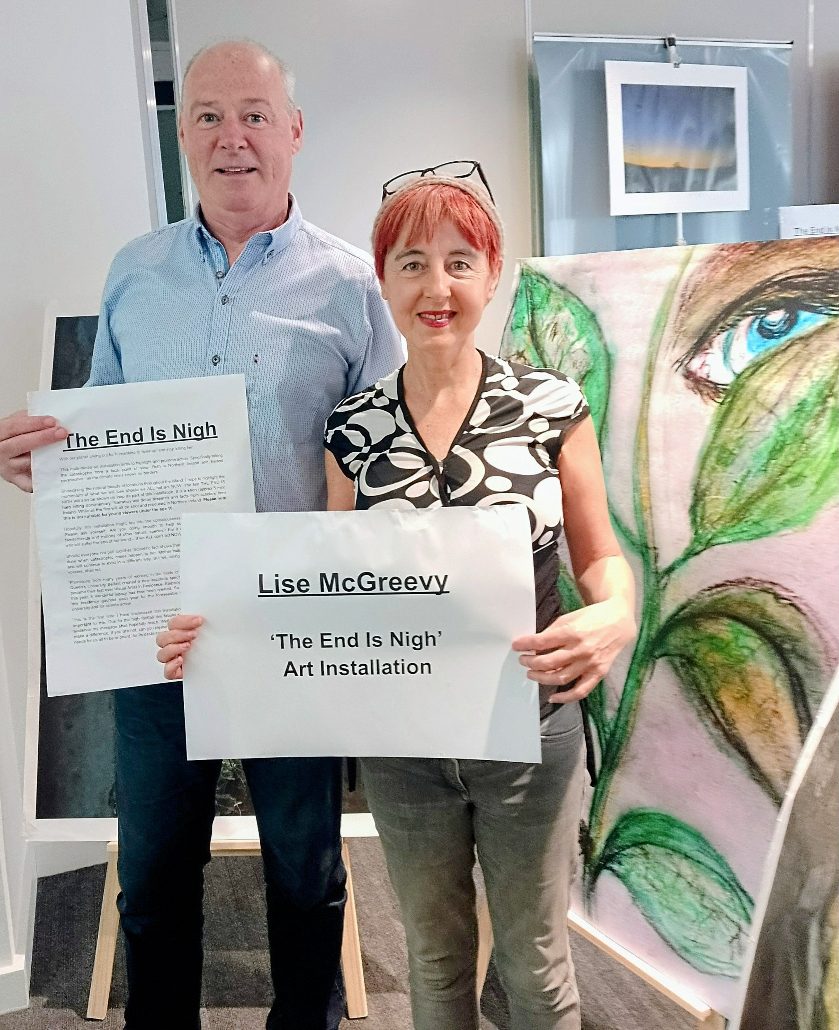 NEW WORK: Lise McGreevy with the Chair of the Arts Council NI, Liam Hannaway, at the launch of her climate action showcase