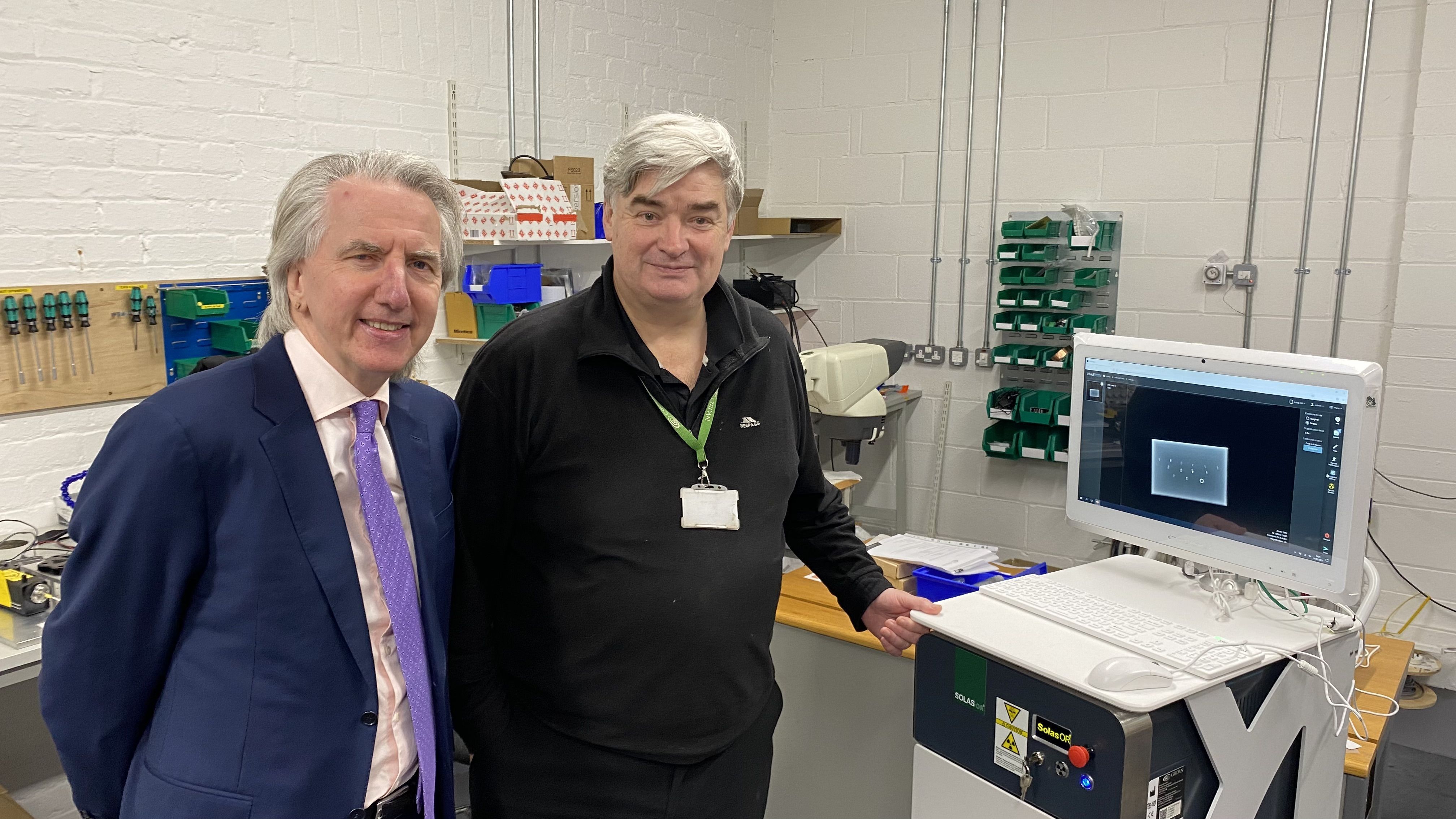 DRIVE: Dr. Hugh Cormican (right) with Máirtín Ó Muilleoir at the Cirdan plant in Lambeg