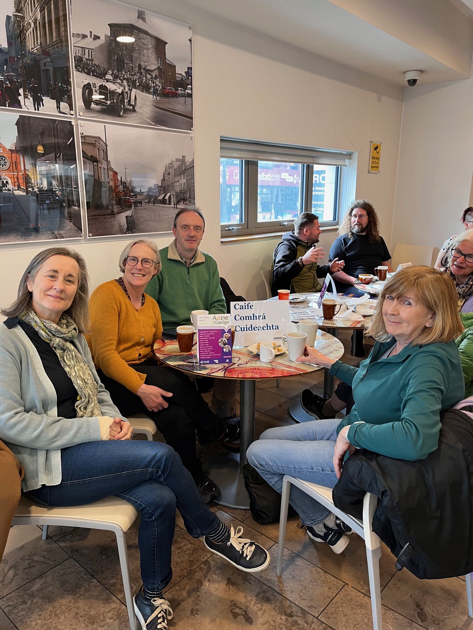 CAINT: Beth, Clár and Risteard at the Chiorcal Comhrá in Ionad Uíbh Eachach on the Falls Road