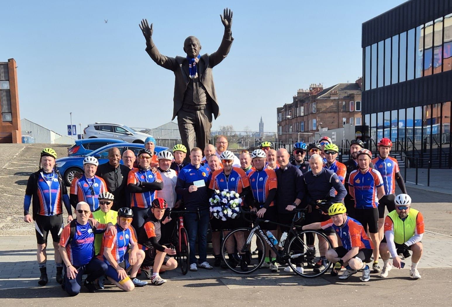 CHARITY CYCLE: The team outside Ibrox Stadium on Saturday