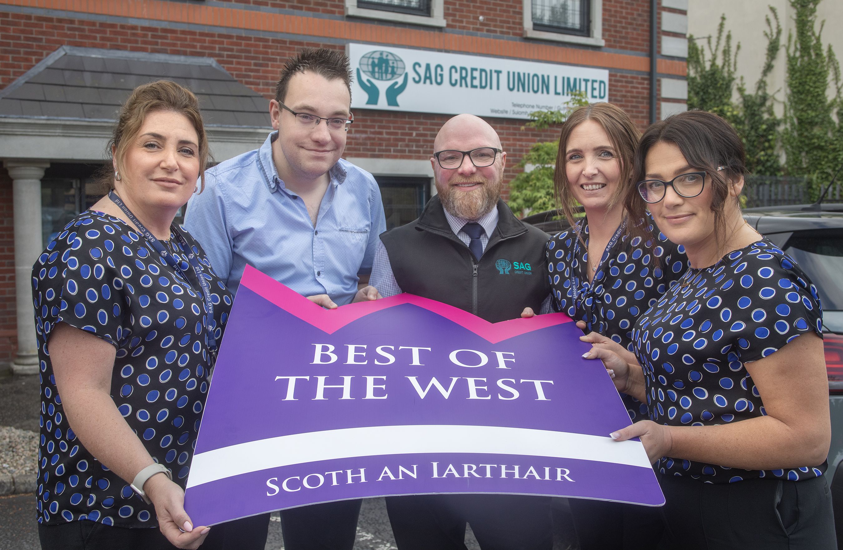 BEST OF THE WEST READY: Seamus Judge, Shauna O\'Neill, Elaine McAuley and Stacey Forrester from SAG Credit Union with Conor McParland from Andersonstown News