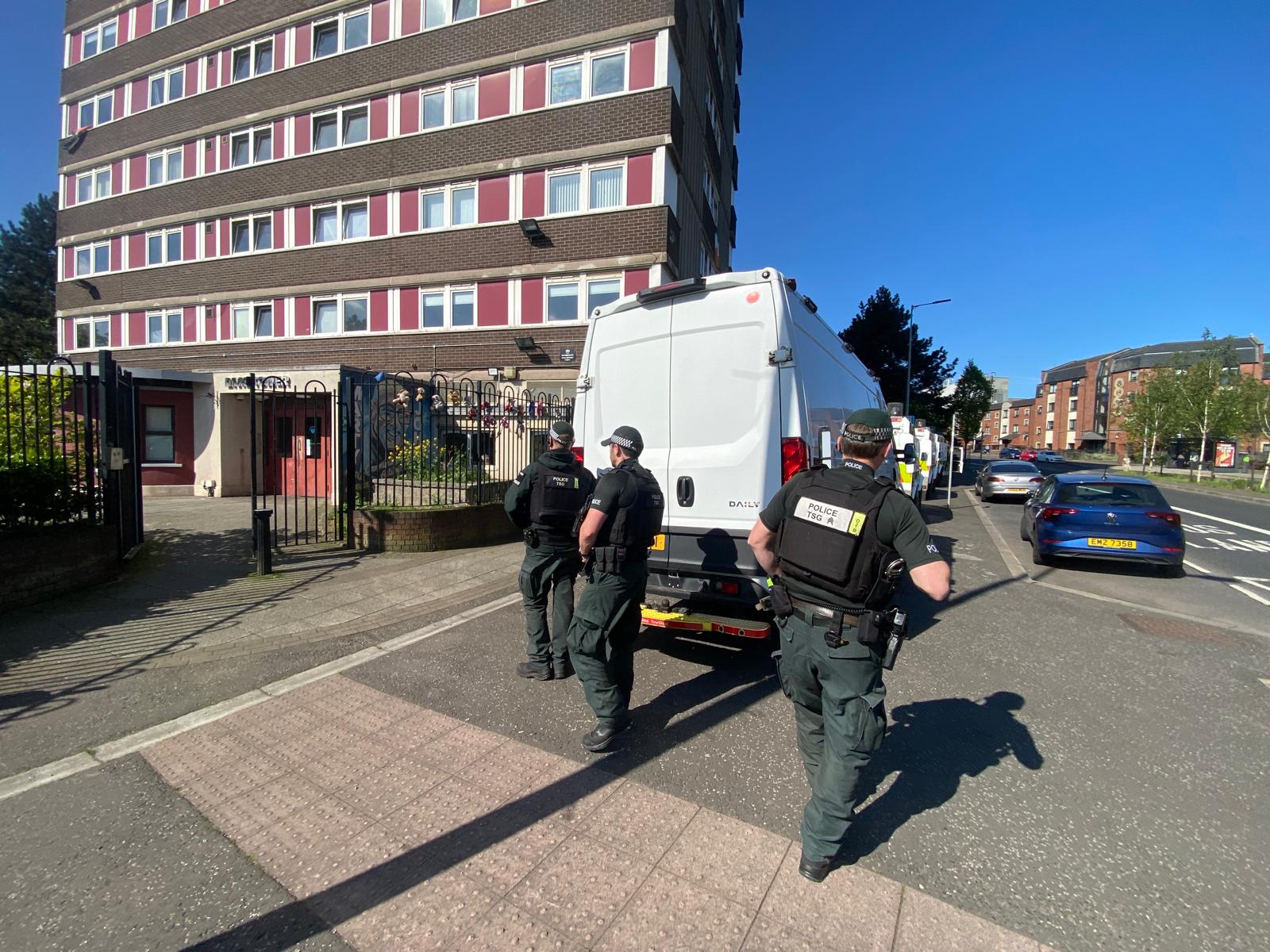 SAFETY: Police have led residents from Divis Tower this morning