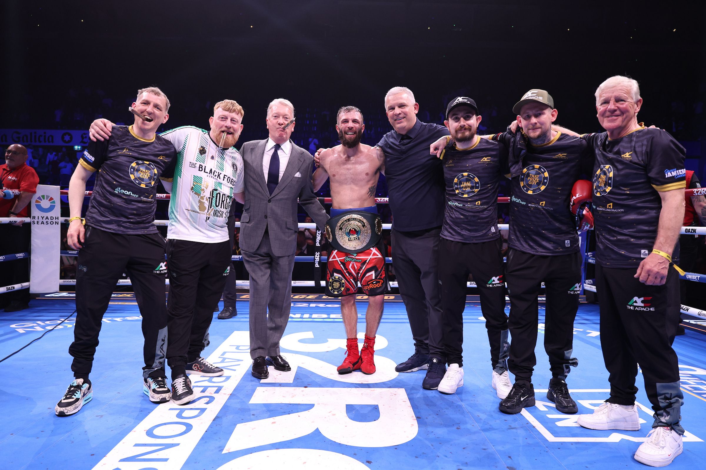 Anthony Cacace with his team on Saturday night 