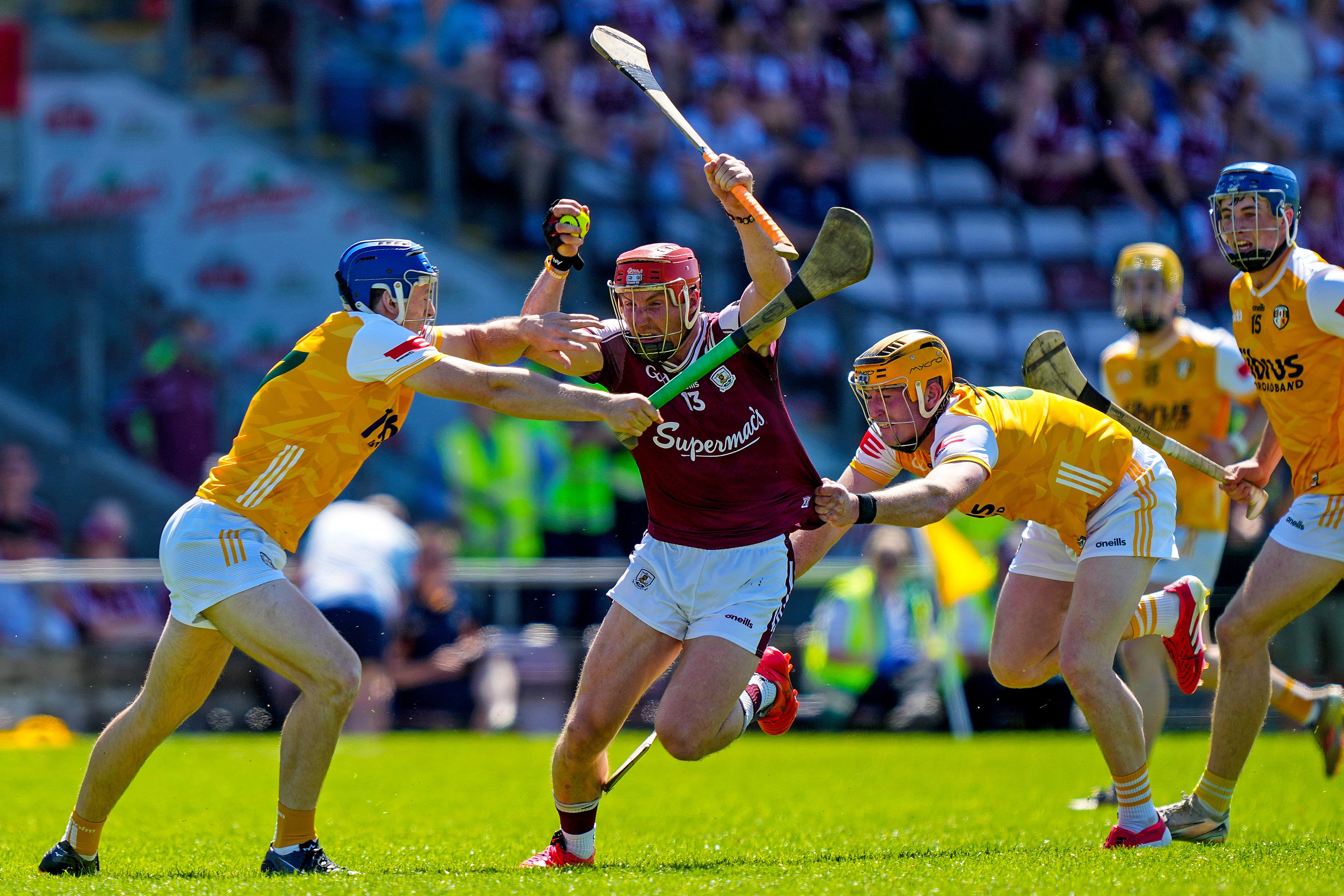 Conor Whelan runs at the Antrim defence on Saturday 