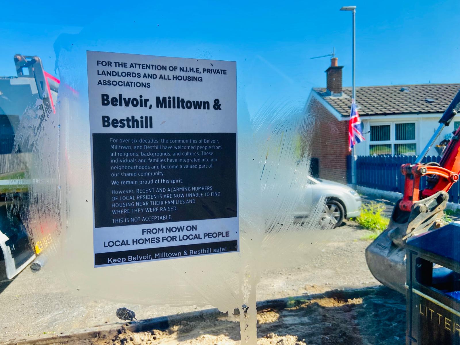 CONDEMNATION: One of the posters in the Belvoir estate in South Belfast