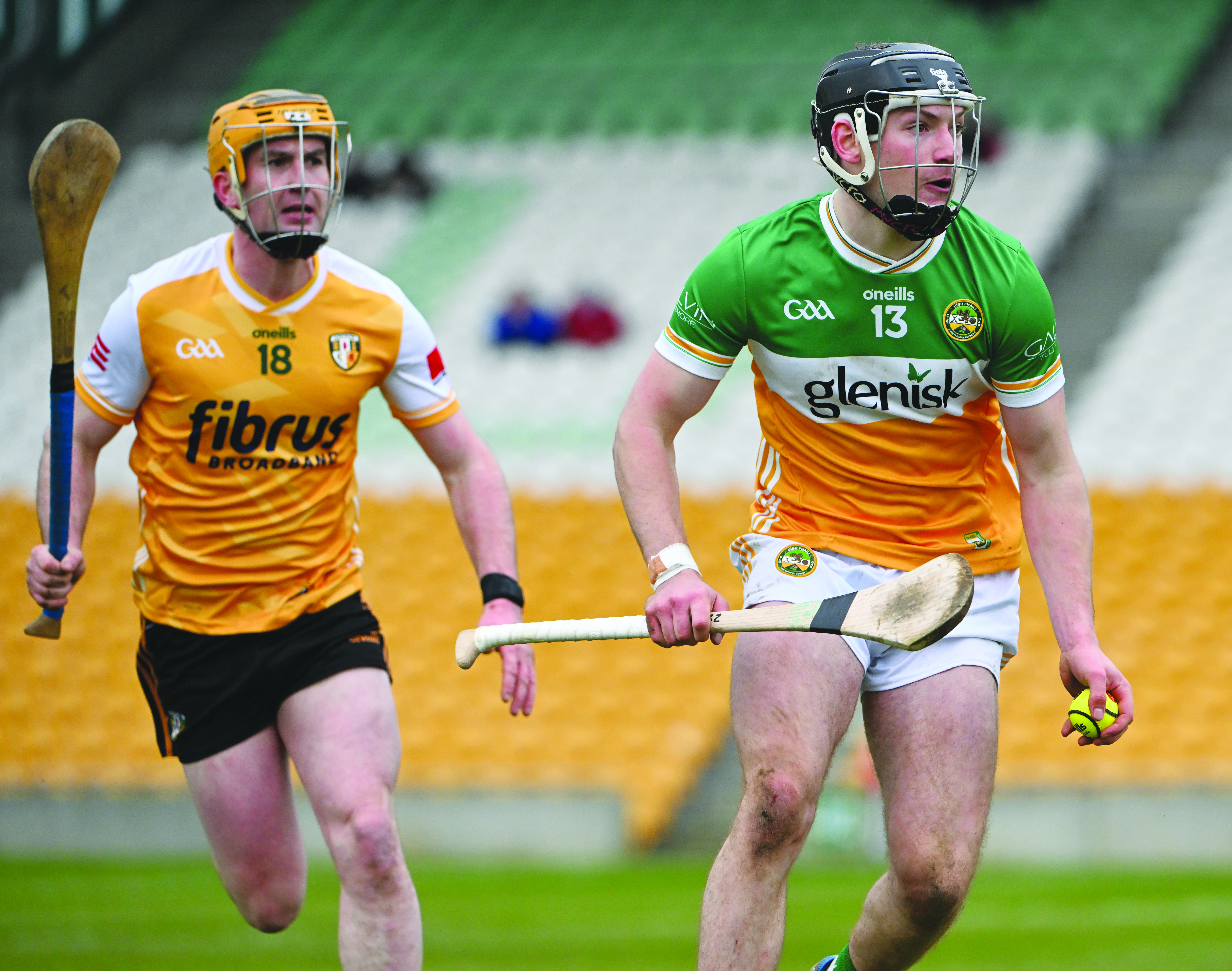 Dan Ravenhill and Offaly were a step ahead of Antrim when the teams met in the League earlier this year  