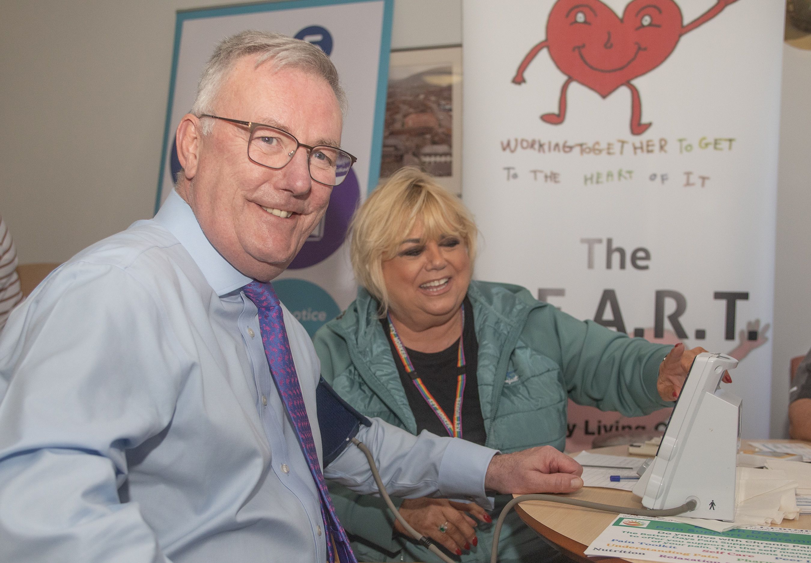 LIVE BETTER PROGRAMME: Health Minister Mike Nesbitt gets his blood pressure checked by Liz McShane from the H.E.A.R.T. Project