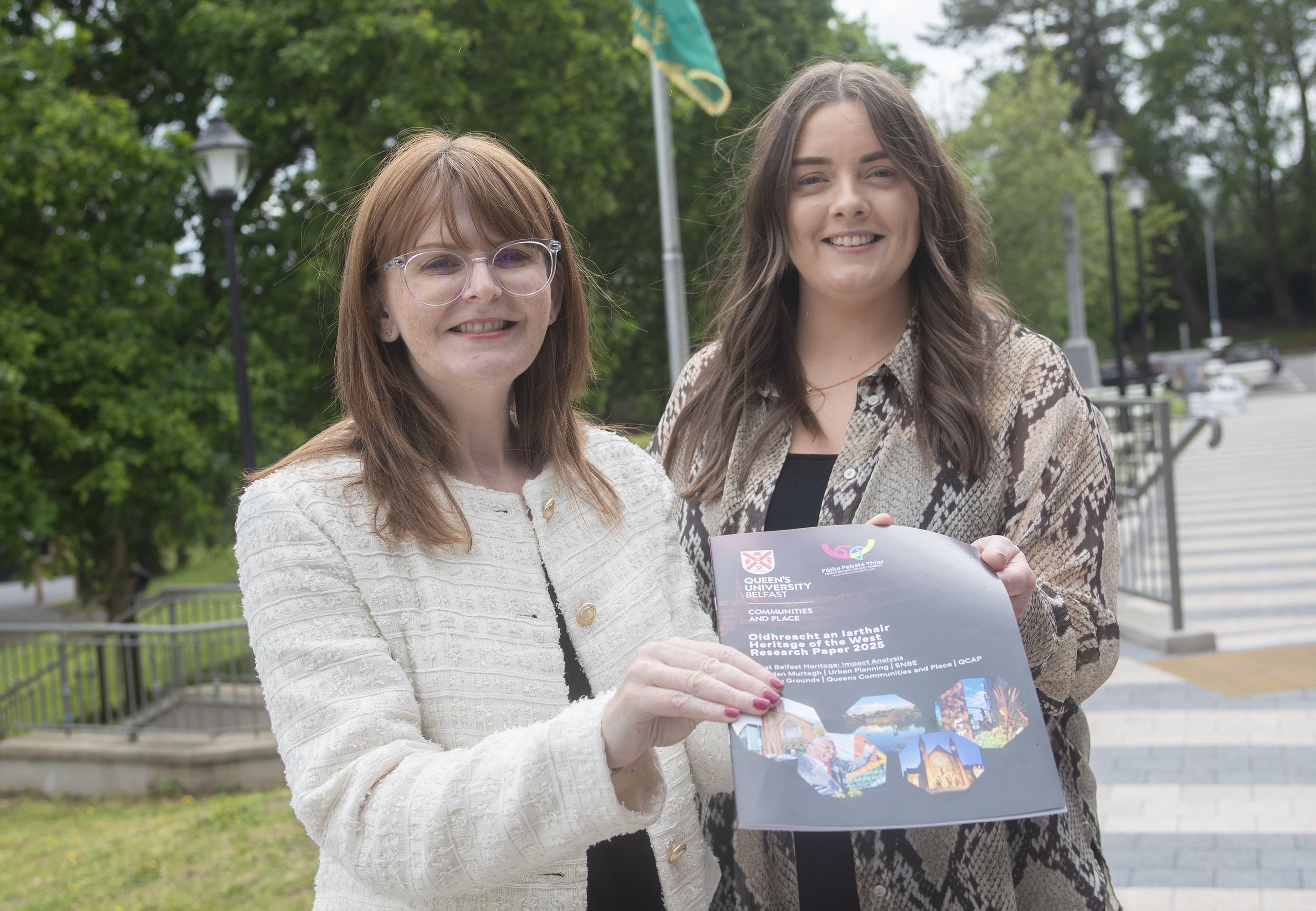 REPORT: Economy Minister Caoimhe Archibald with Eimear Hargey (Heritage Development Manager, Fáilte Feirste Thiar)