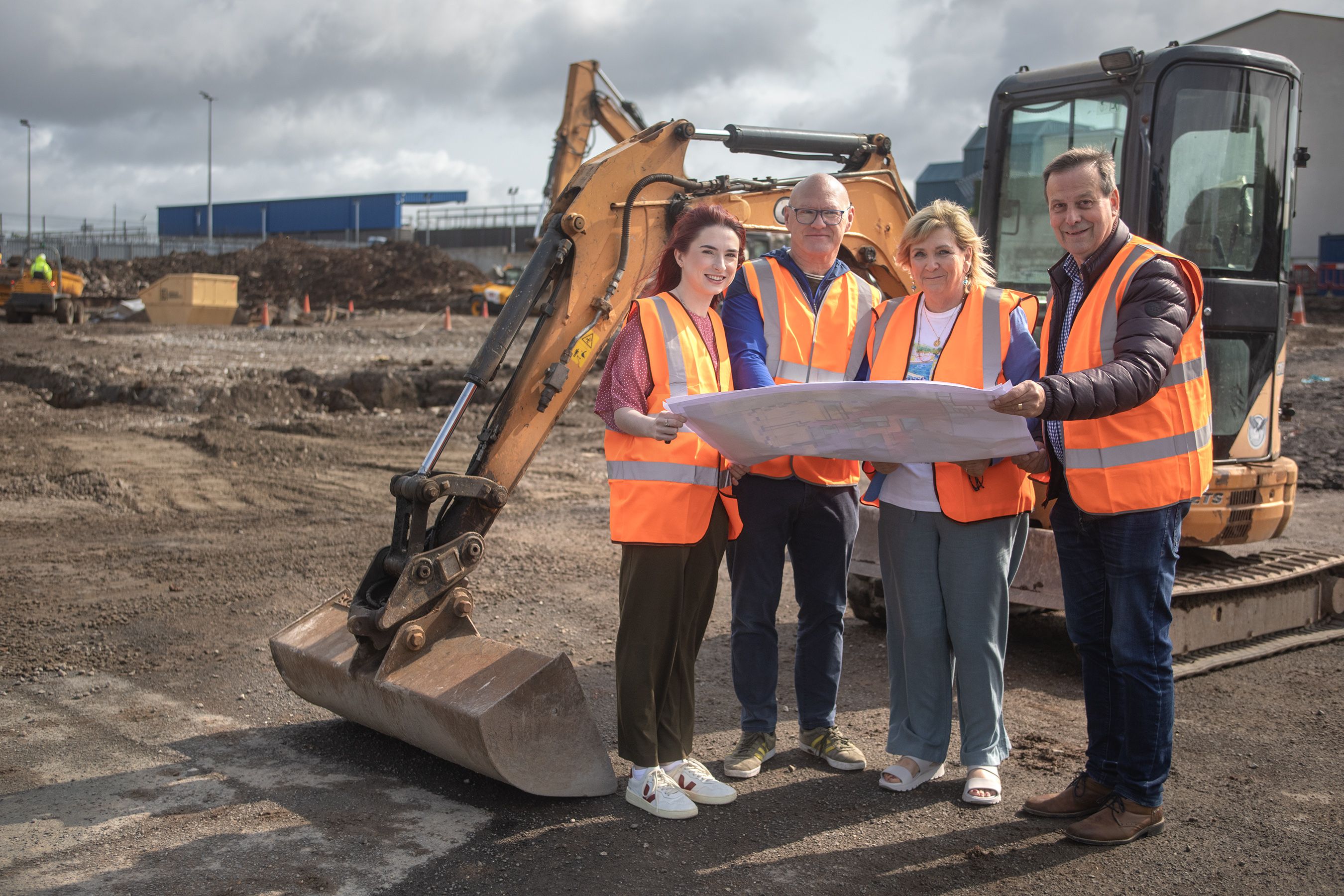 WORK STARTED: Sinn Féin councillor Róis-Máire Donnelly, Paul Maskey MP, Deirdre Walsh (Whiterock Children\'s Centre) and Basil O’Malley (Newpark Homes)