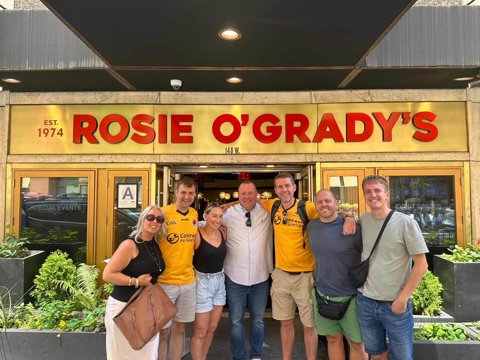 IF YOU CAN MAKE IT HERE: The Glór na Móna contingent outside Rosie O\'Grady\'s yesterday with Tom Griffith (centre), the marine sector manager who brought news of the project to the attention of the ILA after visiting Belfast