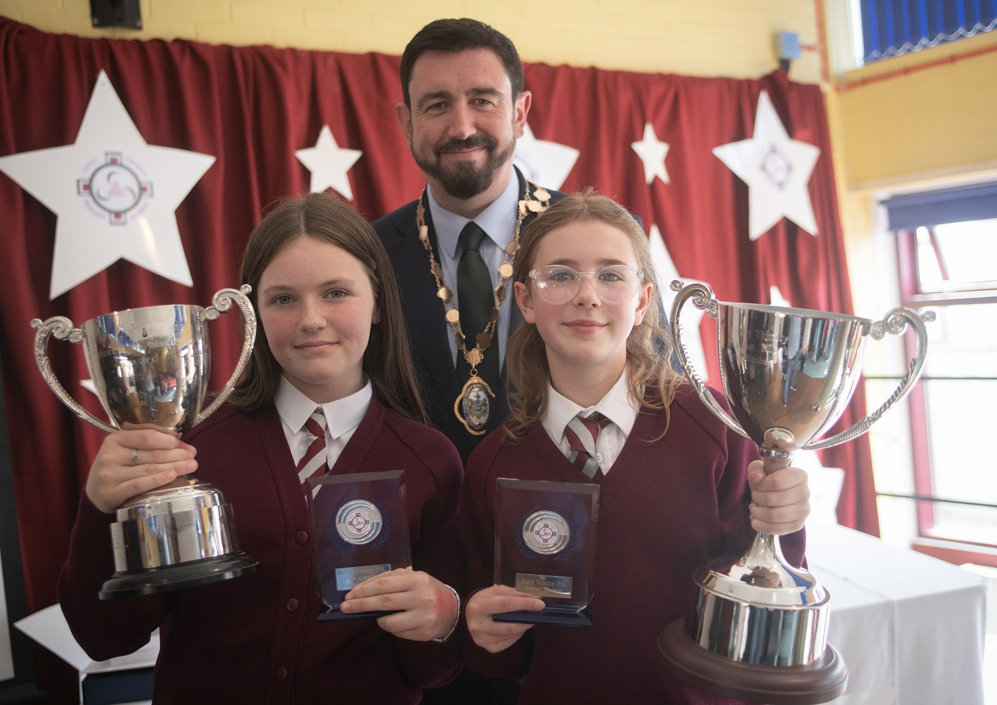 CONGRATS:  Mia Wright and Brogan Cooke with Deputy Lord Mayor Paul Doherty