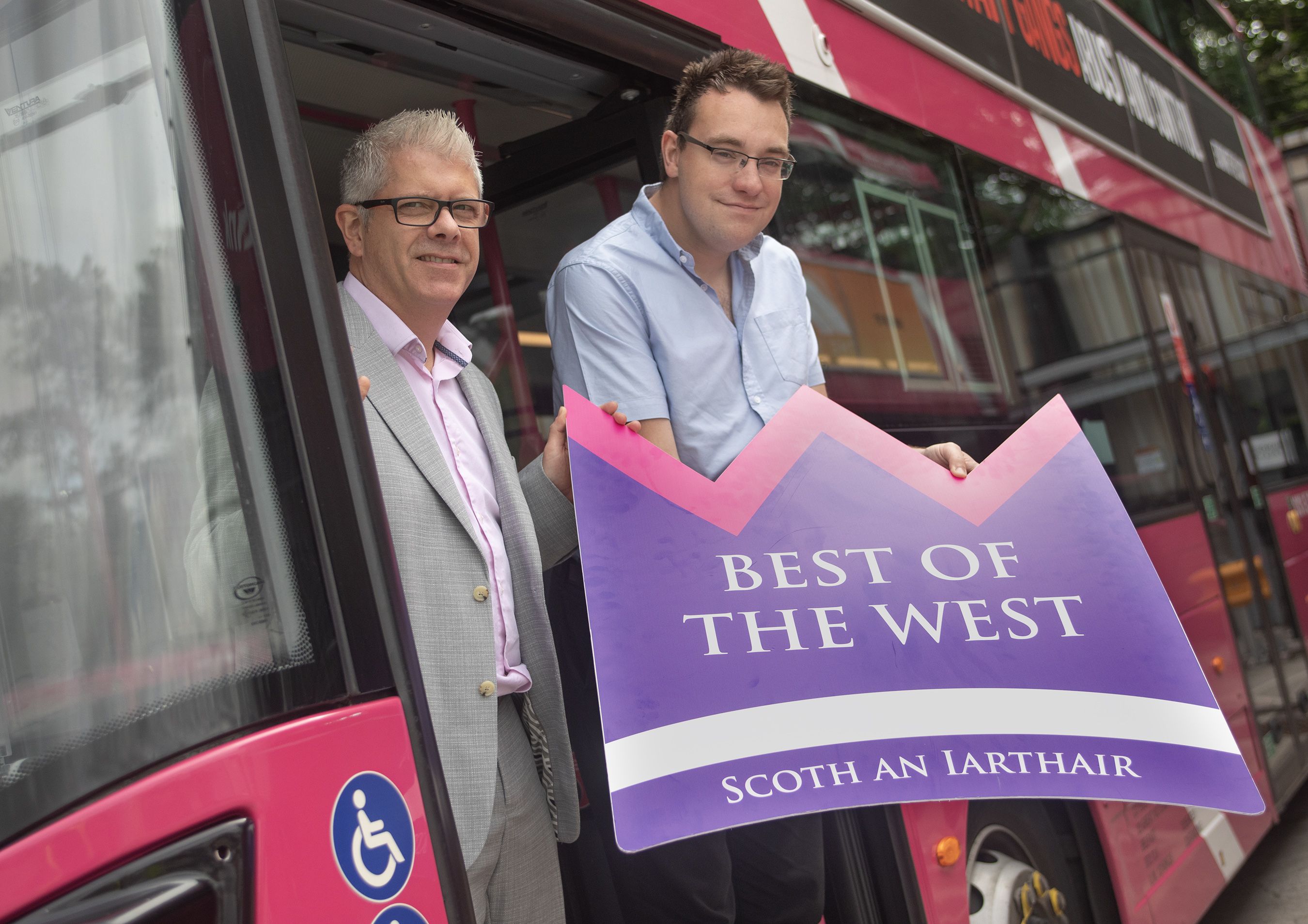 BEST OF THE WEST: Pete Marshall, Manager at Translink’s Falls Depot with Conor McParland from Belfast Media