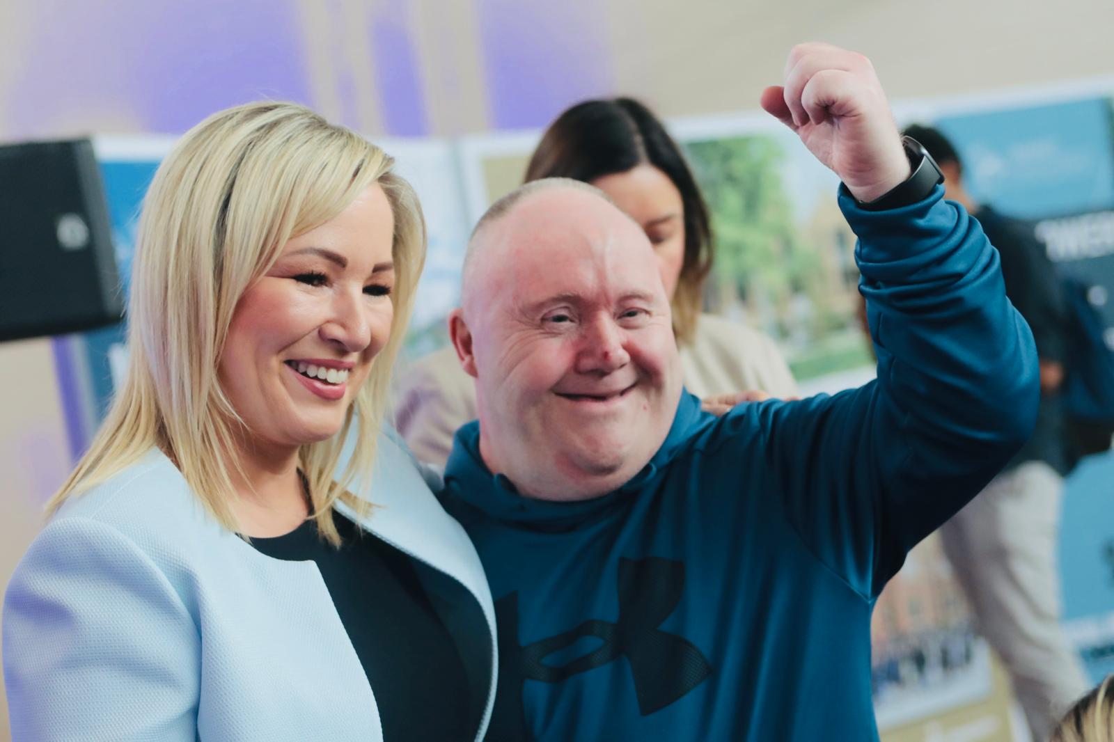 JOY: First Minister Michelle O\'Neill with local Market resident Tony Quinn at the MDA event on Wednesday