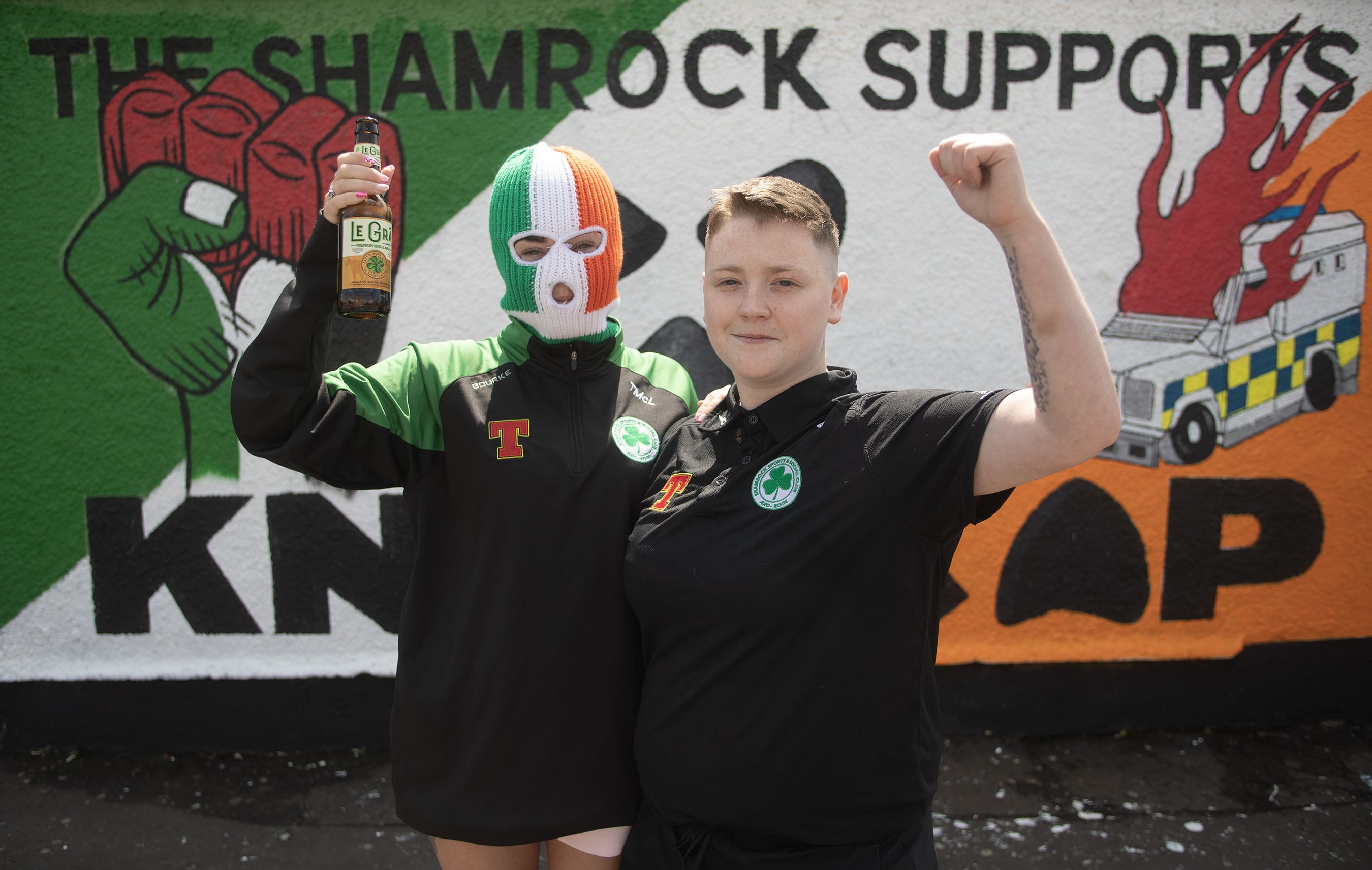 SUPPORT: Rachel McGrandles and Mary Dickey from the Shamrock Sports and Social Club in Ardoyne at the mural