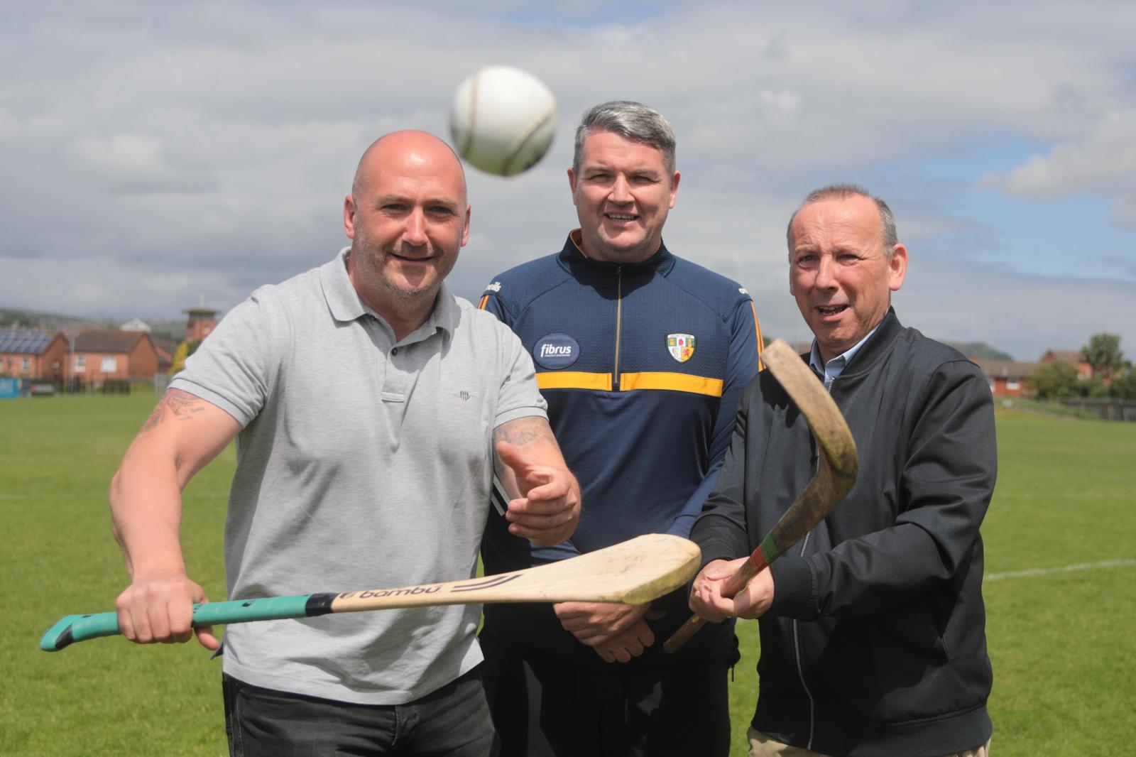 SHINTY CHALLENGE: Kevin Gamble from Féile and Phobail, with Joe Herald, St John\'s GAC, with Rev David Moore