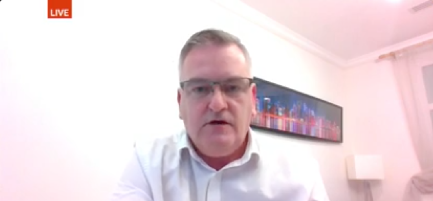 ORDEAL: Mickey Brady speaking on RTÉ after the attack on Monday night