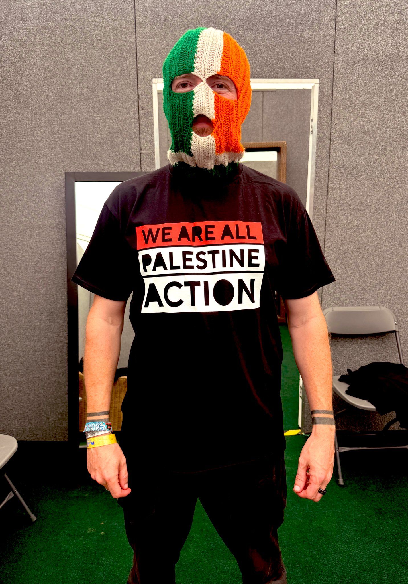 MAKING A STATEMENT: DJ Provaí ahead of going on stage at Glastonbury today