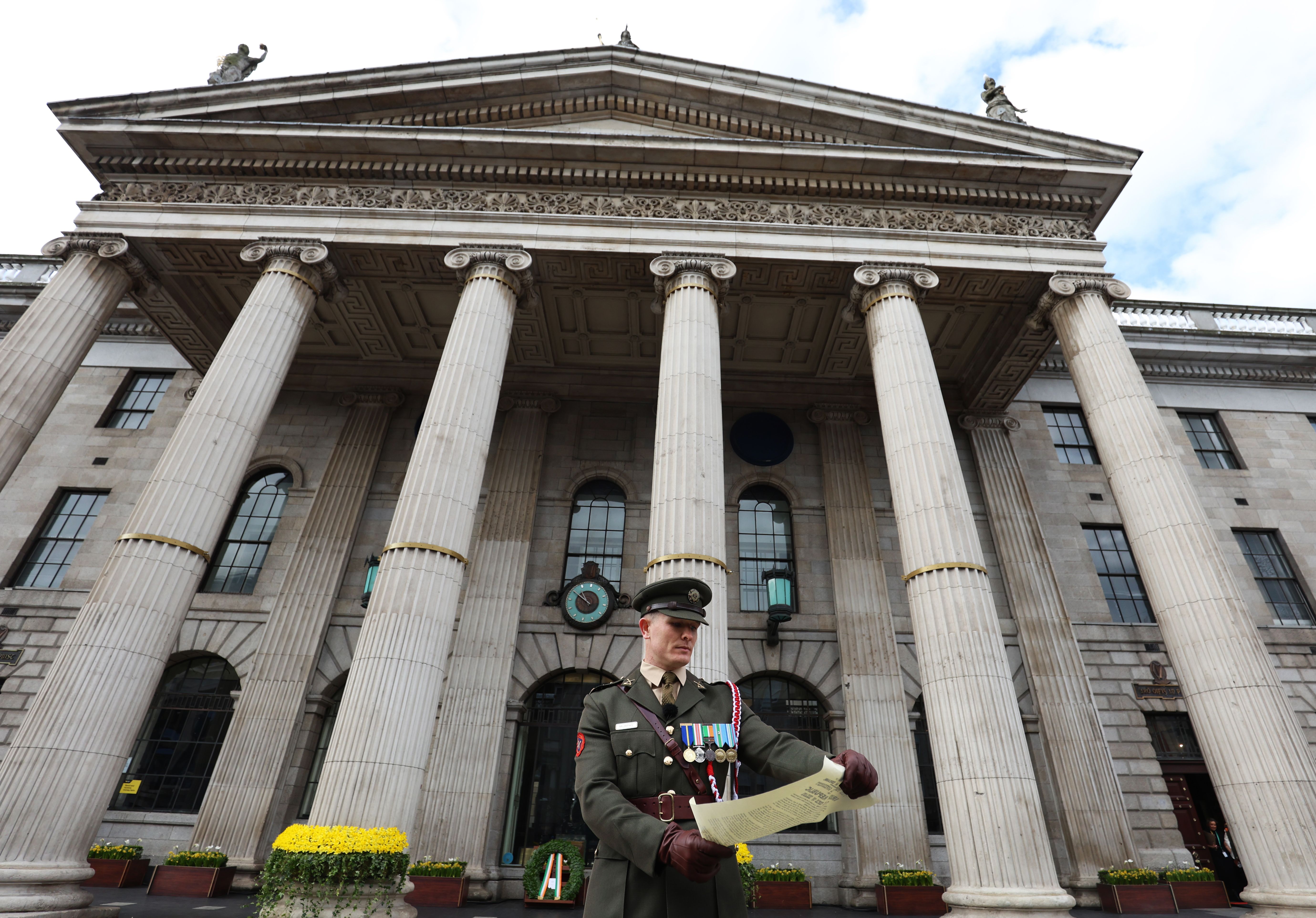 ICONIC: Captain Paul Murphy (Kilkenny) reads the Proclamation of the Irish Republic outside the GPO on Easter Sunday