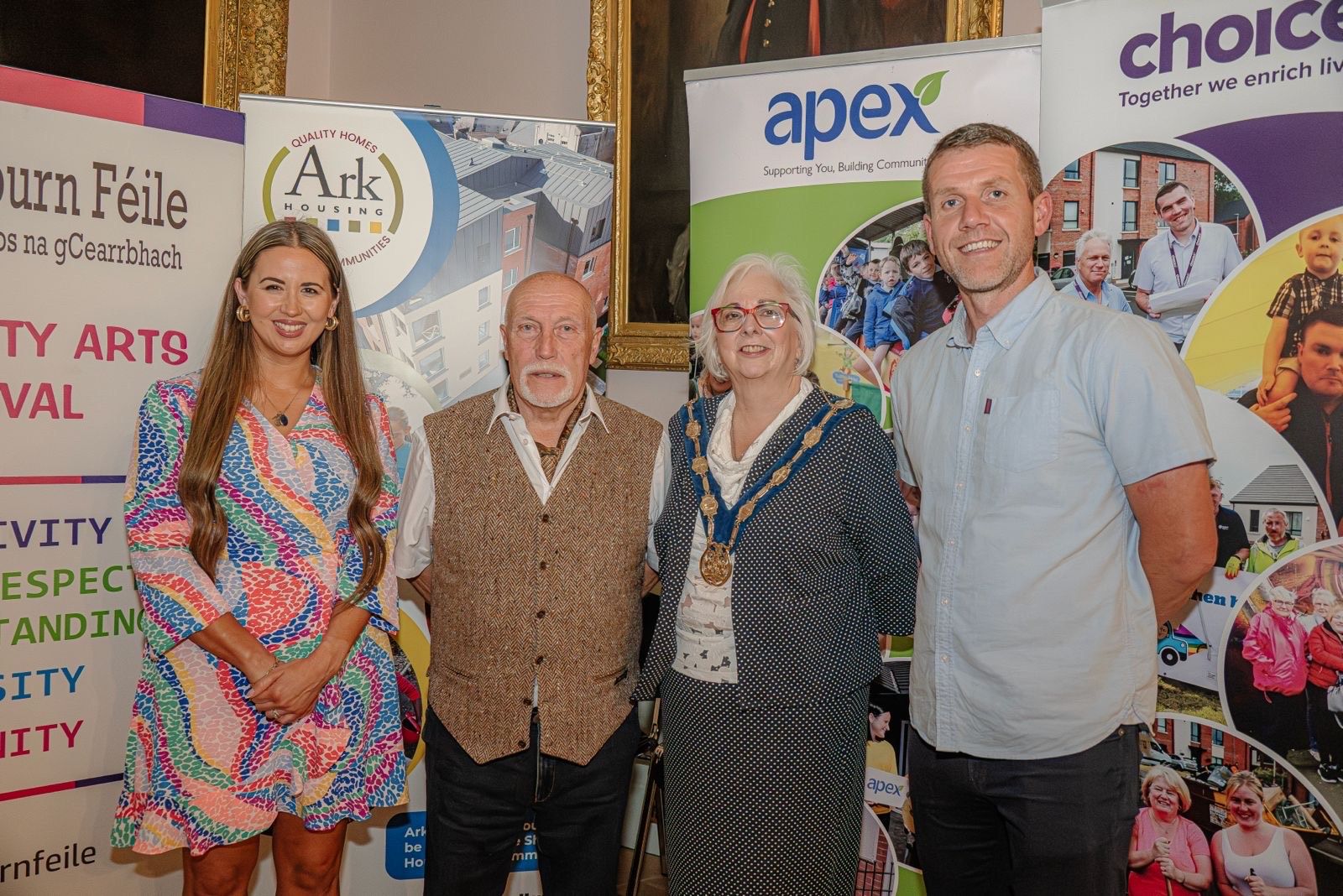 LAUNCH: Sorcha Eastwood MP; Gerry McClory, Lisburn Féile chair, Deputy Mayor Hazel Legge; and Ciarán Mac Giolla Bhéin, President of Conradh na Gaeilge