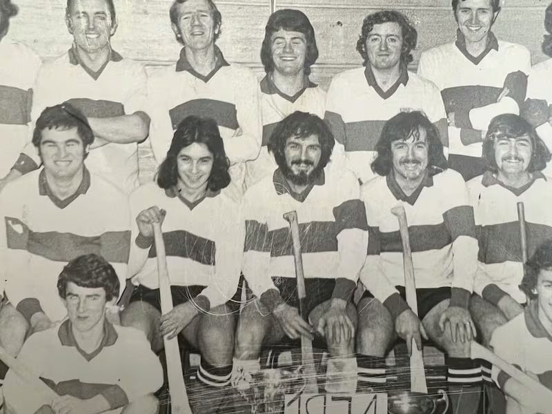 ANTRIM STALWART: Seán Rice is pictured in the centre of the front row with Éire Óg hurlers in 1974