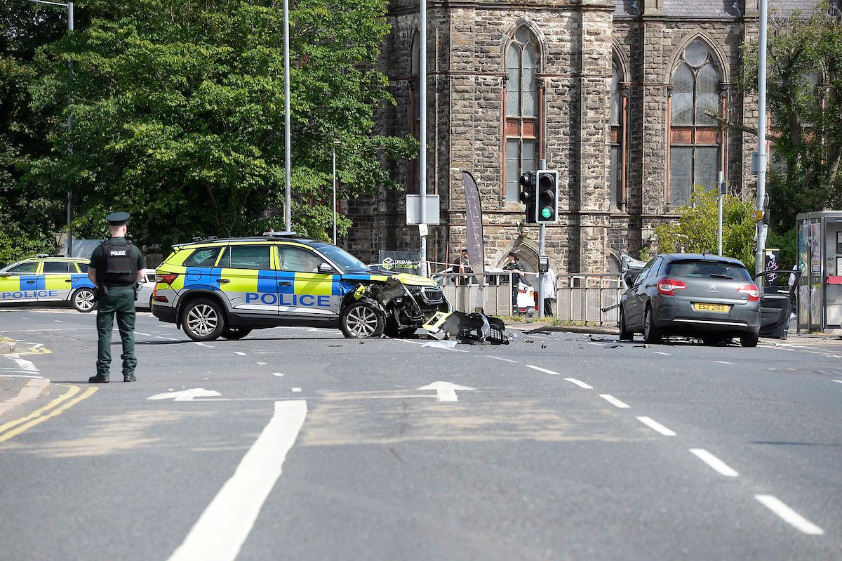 CRASH: The scene on the Antrim Road close to Fortwilliam shops 