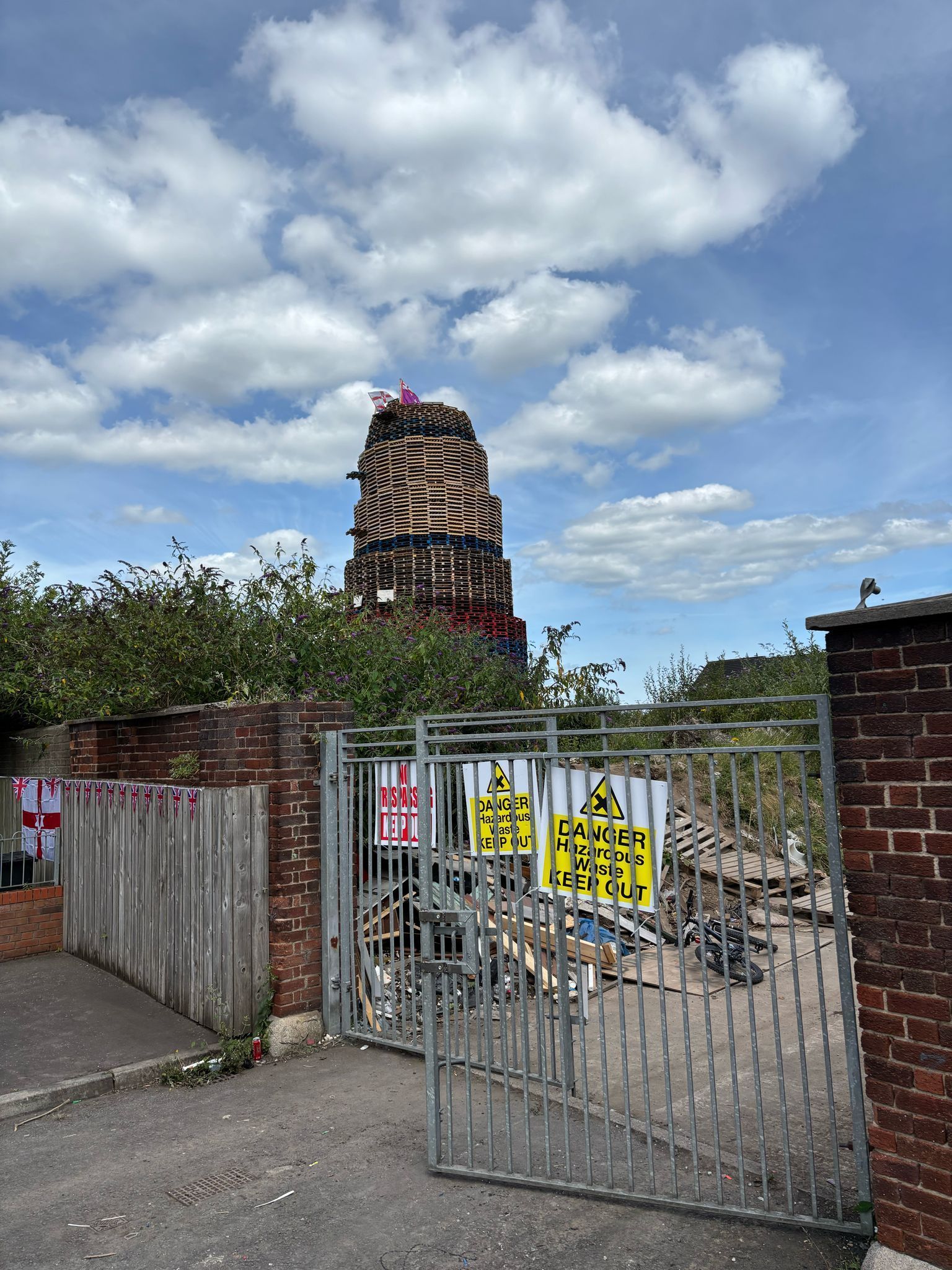 REMAINING: The controversial bonfire at the Westlink when we visited this afternoon